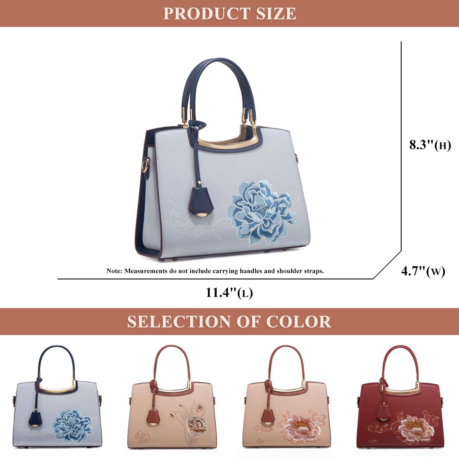 LANGSER Women's Handbag Puese PU Leather Flower Embroidery Shoulder Bag Chic Crossbody Large Commuter Top Handle Satchel Bag 6