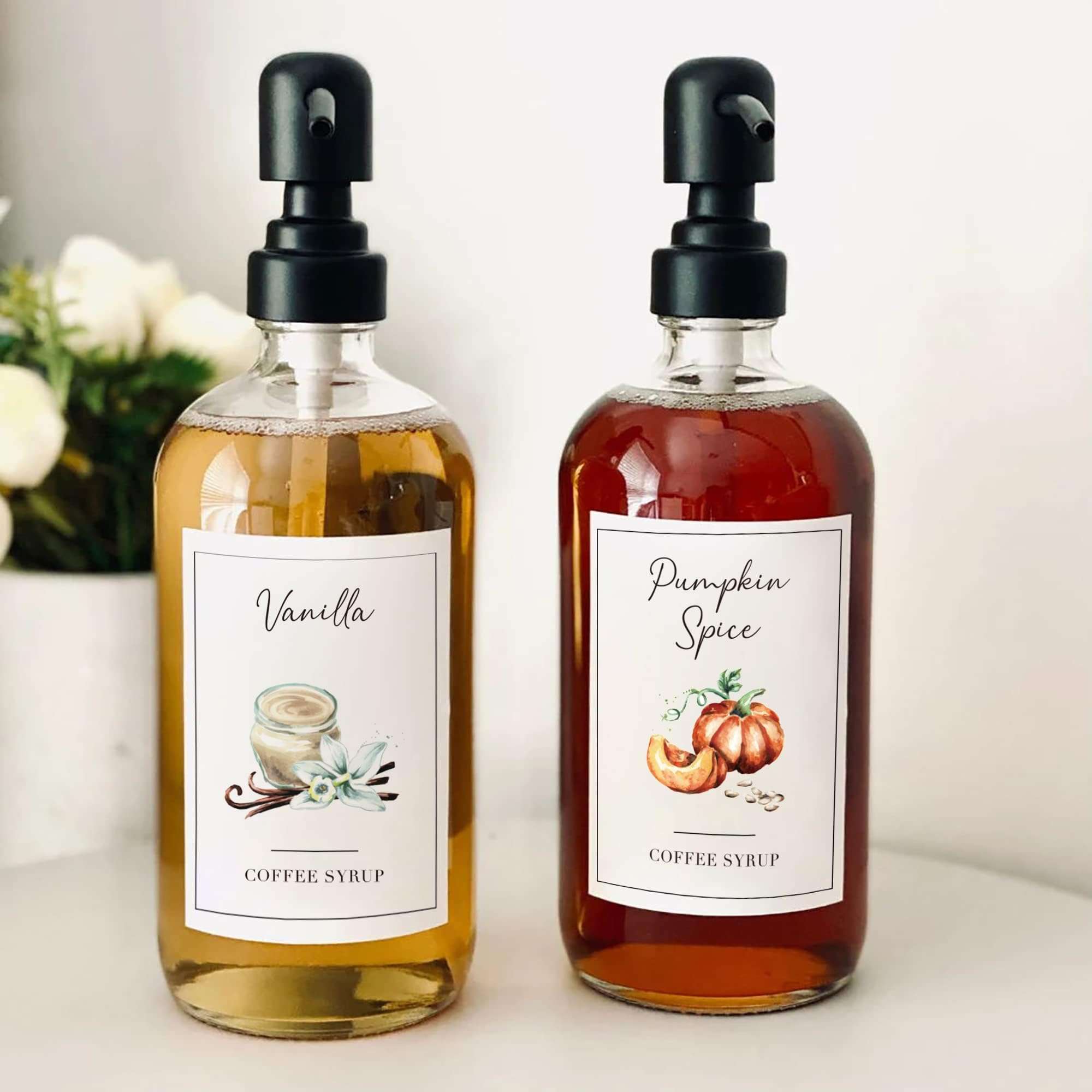 KYONANO 83 Coffee Syrup Labels for Coffee Bar Accessories, Elegant Pattern Décor for Coffee Station, Waterproof Coffee Labels for Coffee Syrup Dispenser & Bottle Organization 4