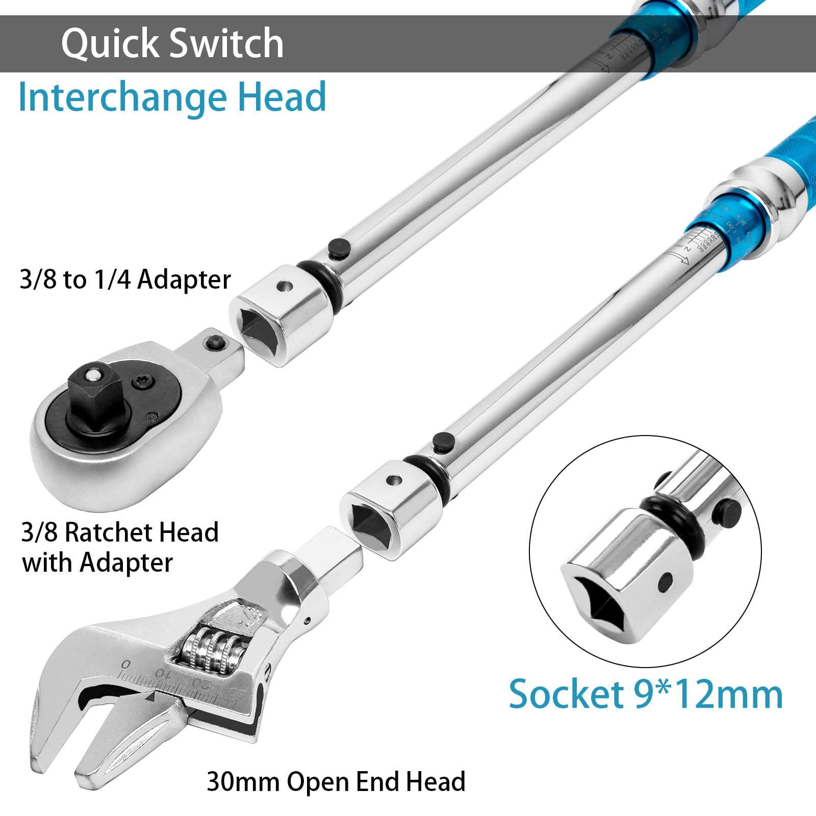 FTGear Adjustable Torque Wrench, 10-60 N.m Torque Wrench with 30mm Open End and 3/8 Drive Ratchet Interchangeable Head, Mini Split Torque Wrench for Mechanical Repair, E0B-YLV-6MK840 4