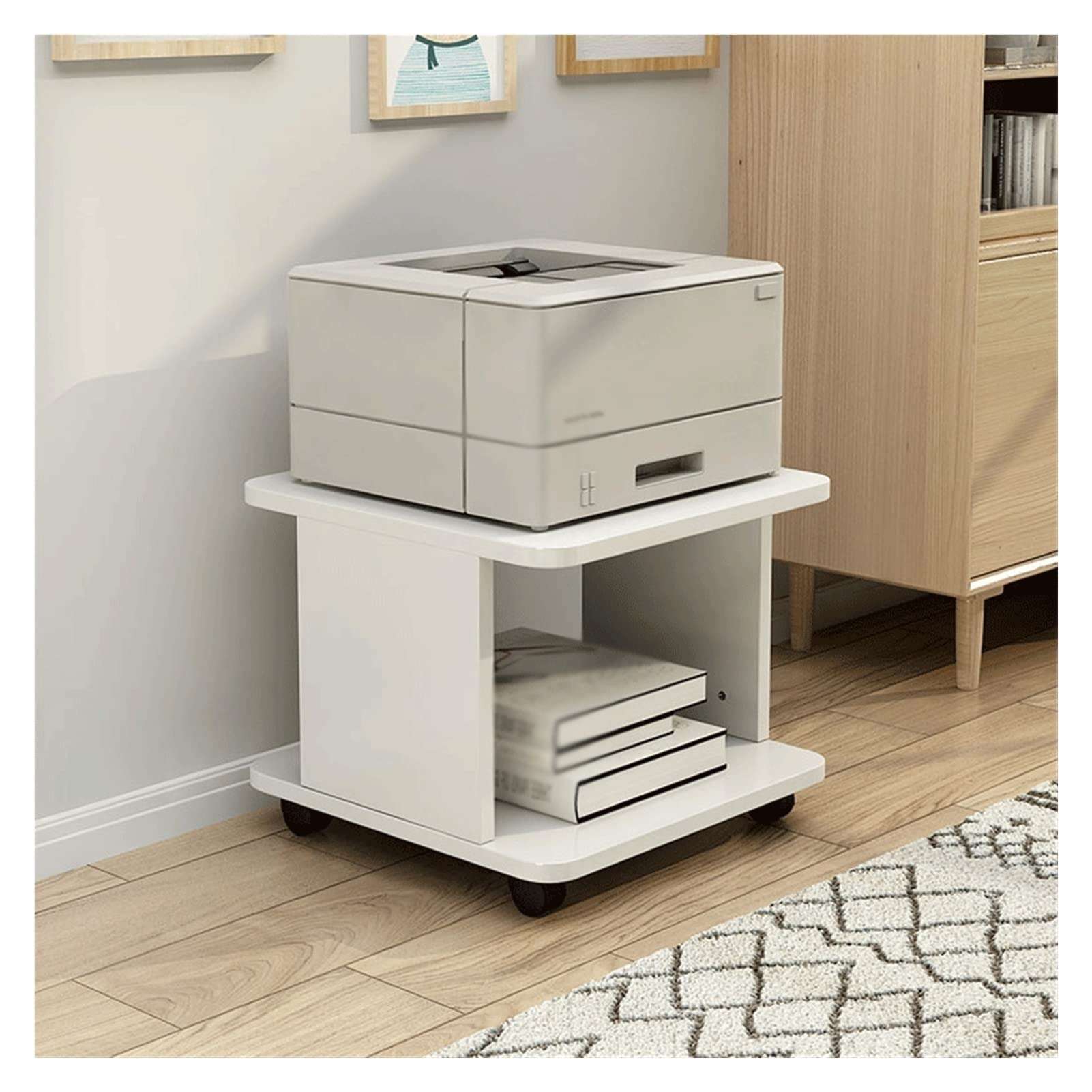 YNWDBY Home Printer Stand Printer Stand Office Multi-Layer Mobile Printer Rack Home Pulley Fax Machine Rack Heavy-Duty Copier Storage Rack Printer Table for Home Office(D) 1