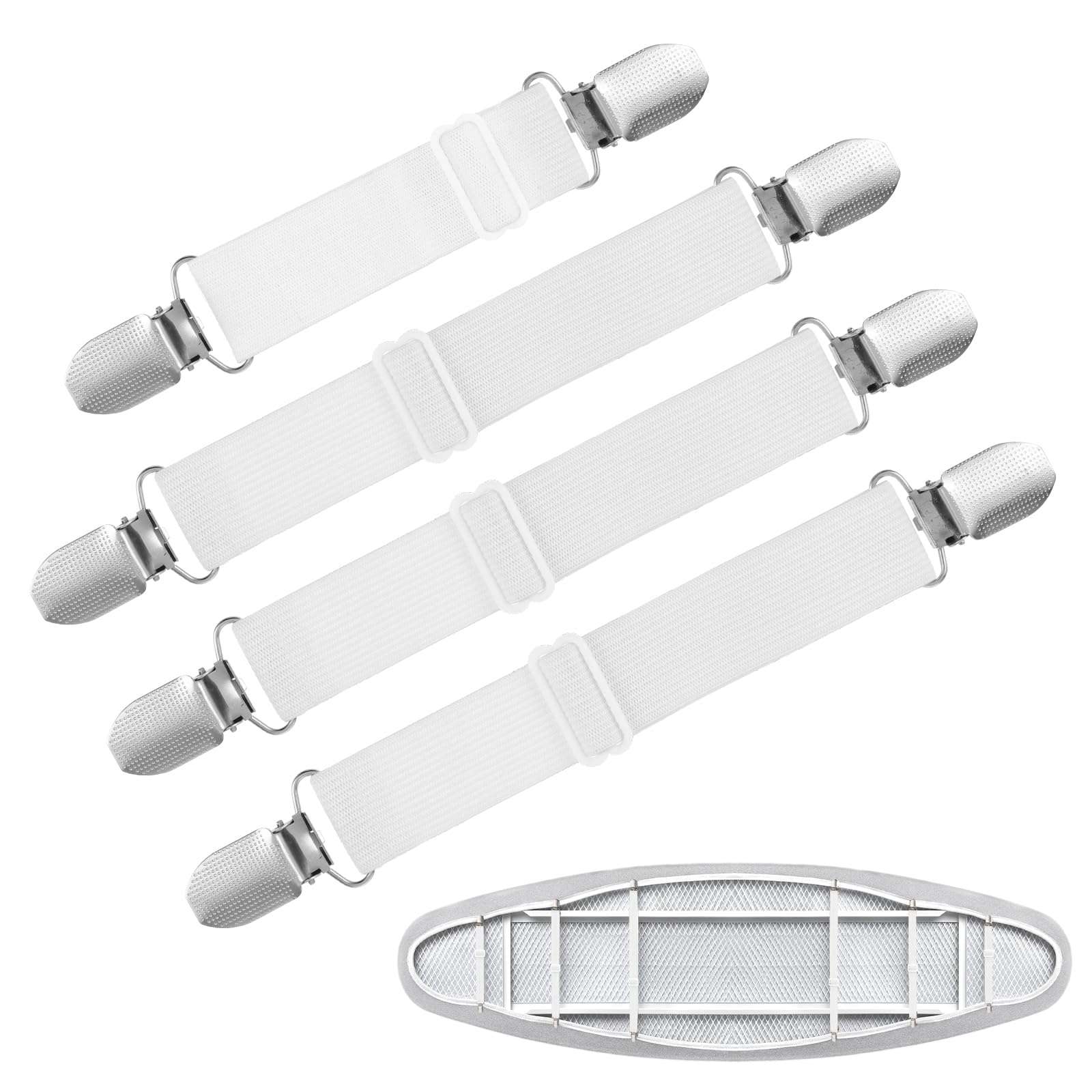 Ironing Board Cover Fasteners Binding 4 PC Elastic Straps Clips Keep Cushions From Sliding Sheet Fitted Suspenders Holders For Corners Couch Cover Stays Bands Garter Clamps Strap End Binding Tightener 1