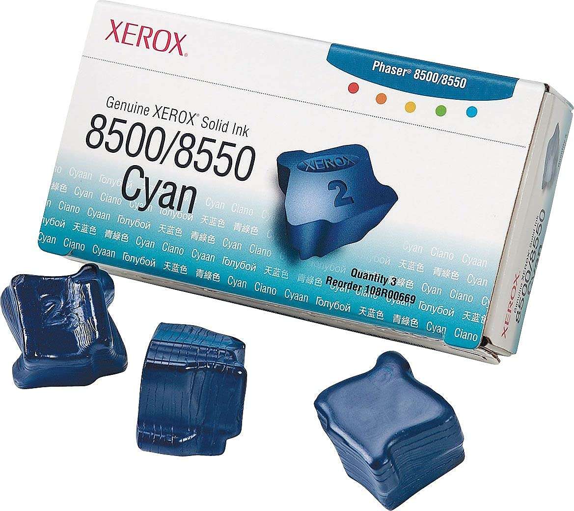 Xerox Phaser 8500/8550 Cyan 3 Ink Sticks Solid Ink (3000 Pages) - 108R00669 2