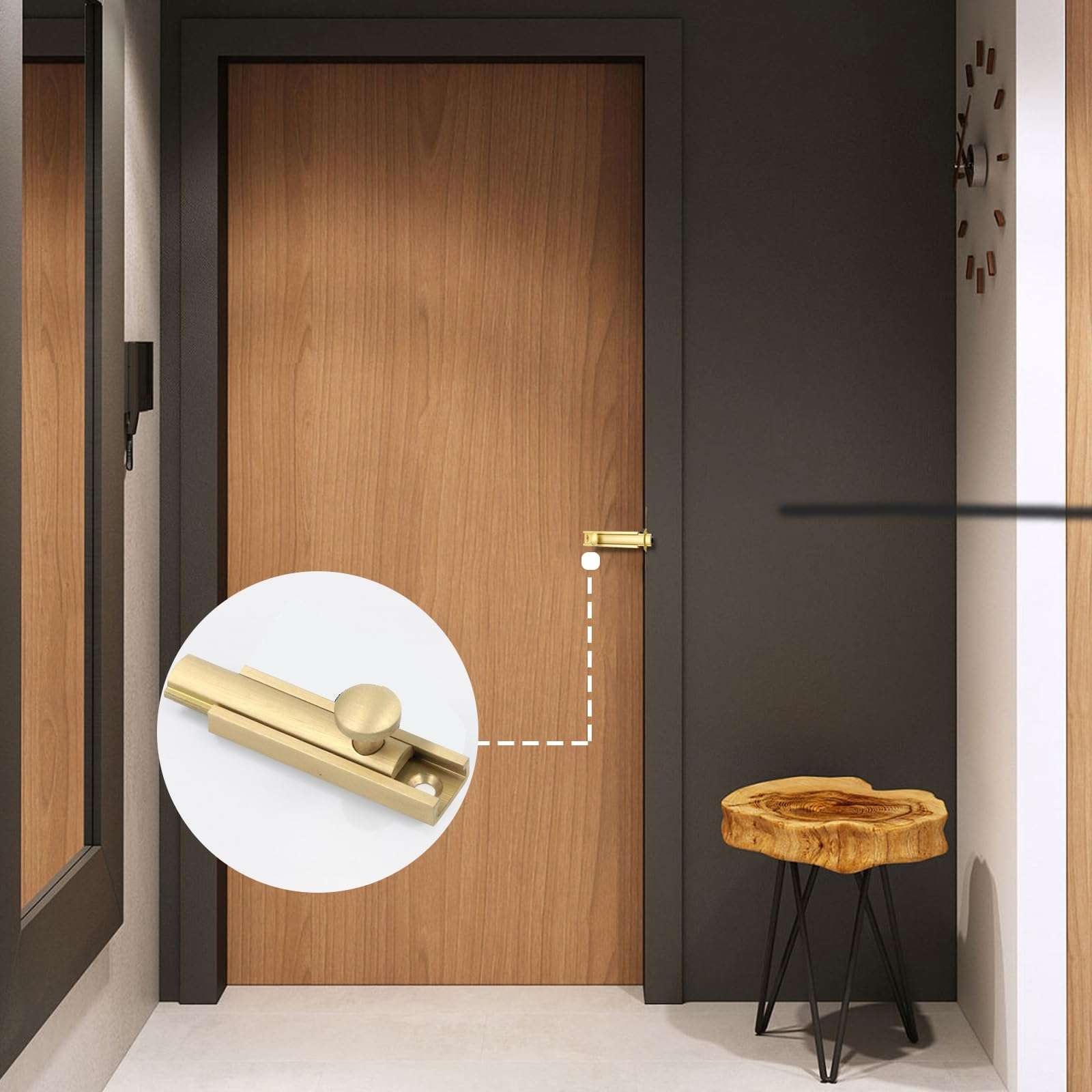 MY MIRONEY Solid Brass Surface Bolt 2 Inch Hardware Slide Surface Door Bolt Brushed Gold Barrel Bolt Lock 5