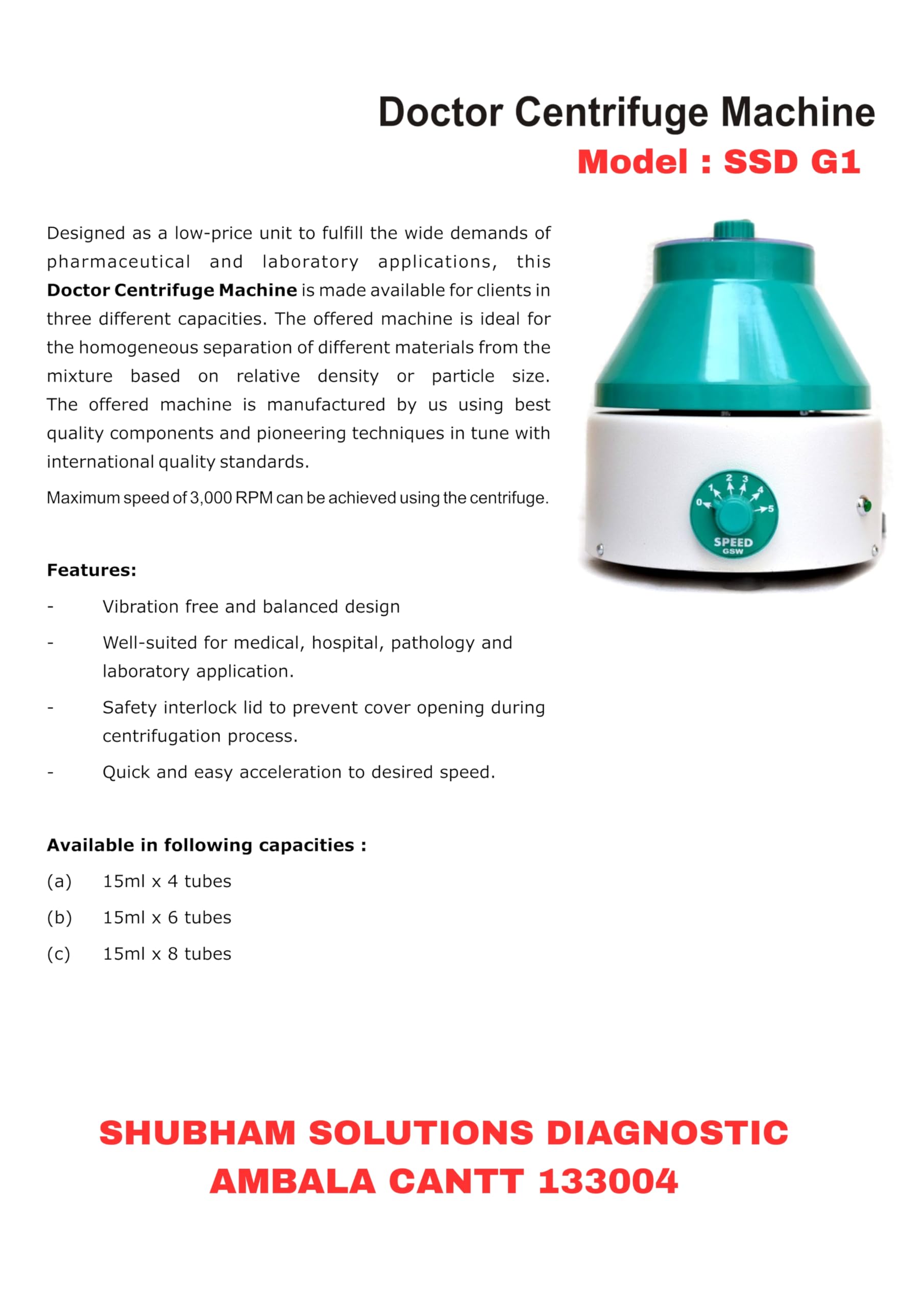 SCOPELANE Medical Doctor laboratory Centrifuge Machine with Capacity of 8x15 ml Tube, 3500 RPM, Shocked-Free ABS Body with copper motor 3
