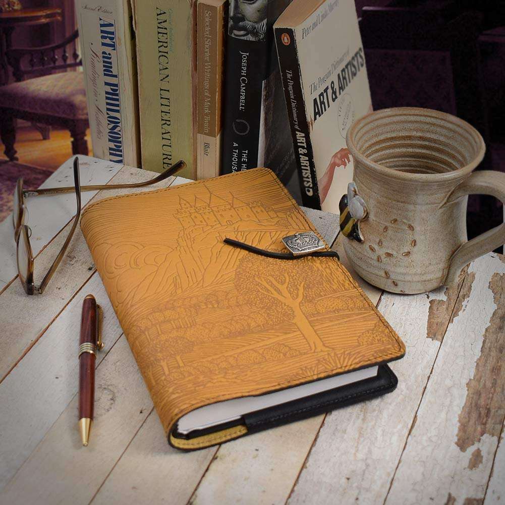 Modern Artisans Hilltop Castle American-Made Embossed Leather Writing Journal, 6 x 9-inch + Refillable Hardbound Insert Book 4