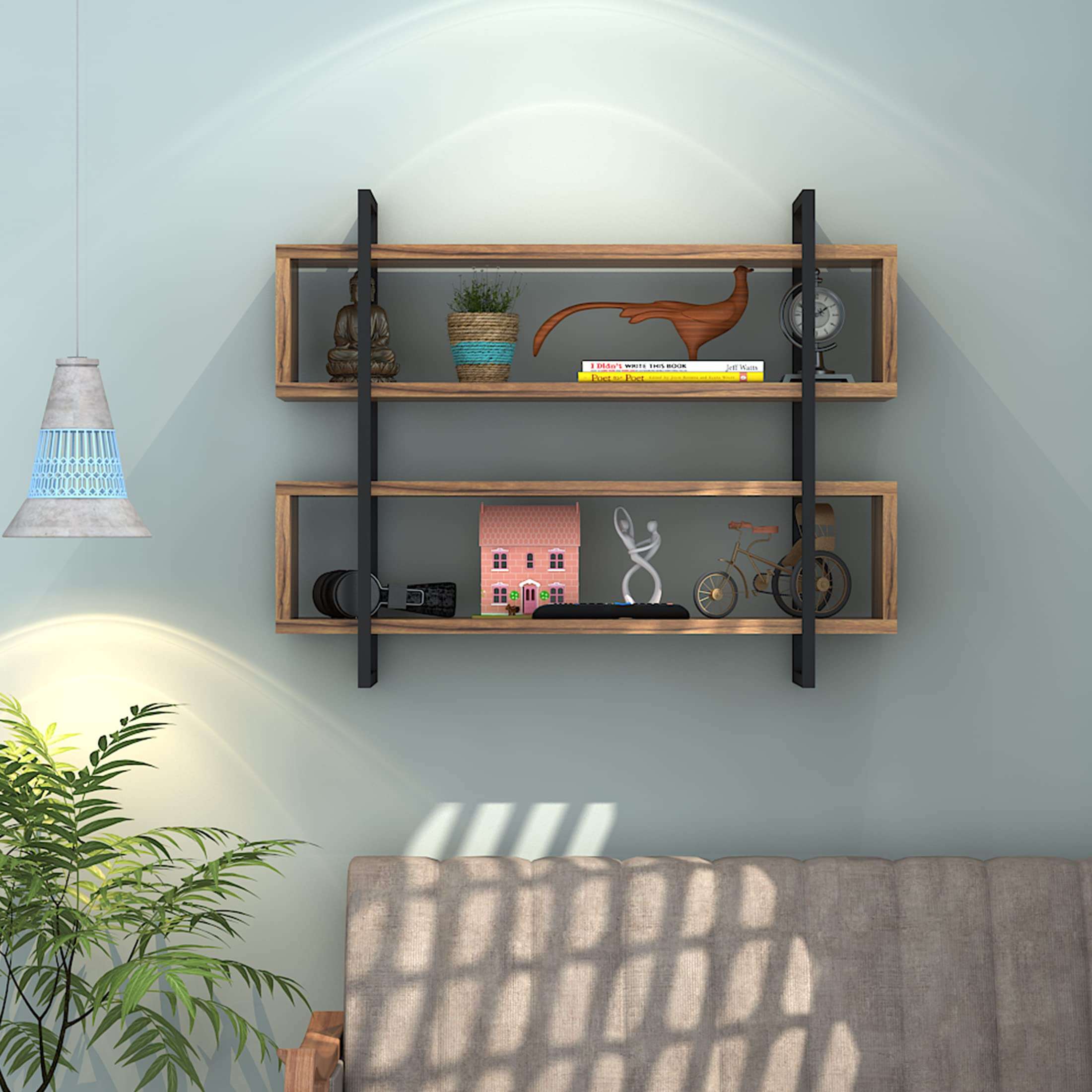 Klaxon Maite Wood & Metal Wall Shelf for Home Decor, Kitchen, Living Room Wall Rack | Multipurpose Wall Mounted Shelf (30 * 8 * 24 Inches, Asian Walnut & Black) 3