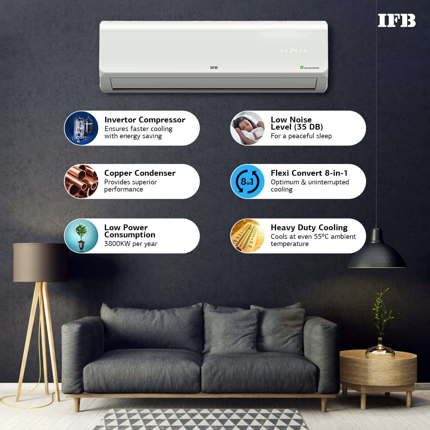 IFB 1.0 Ton 2 Star Gold Series Inverter Split AC (Copper, 2022 Model, CI1322C113G1, White) 3