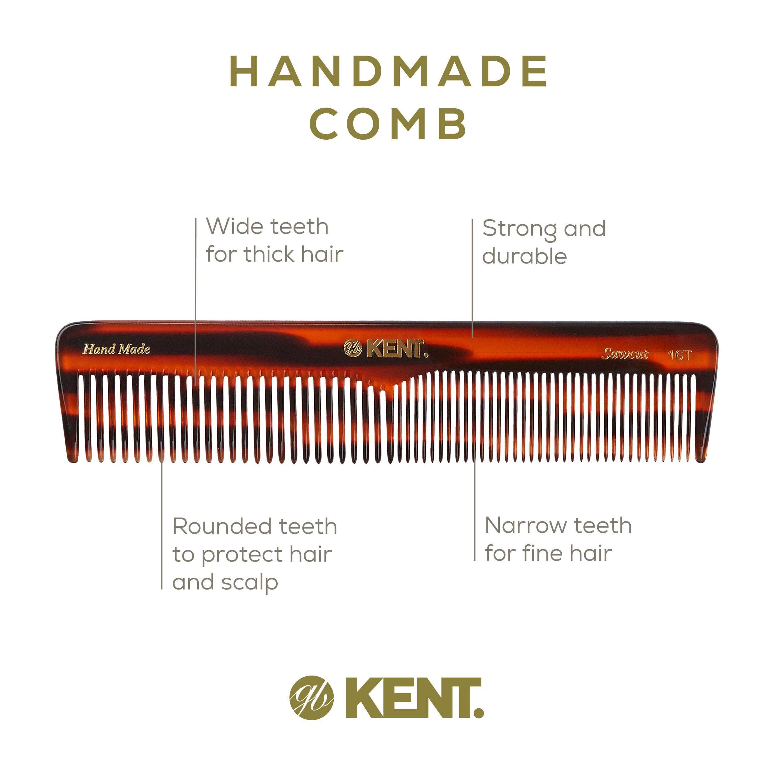 Kent 16T Fine Tooth Comb and Wide Tooth Comb Straightener Comb/Beard Comb and Hair Comb/Mens Hair Comb, Mustache Comb, and Comb for Women/Hair Styling and Detangling Comb/Detangler Comb 5