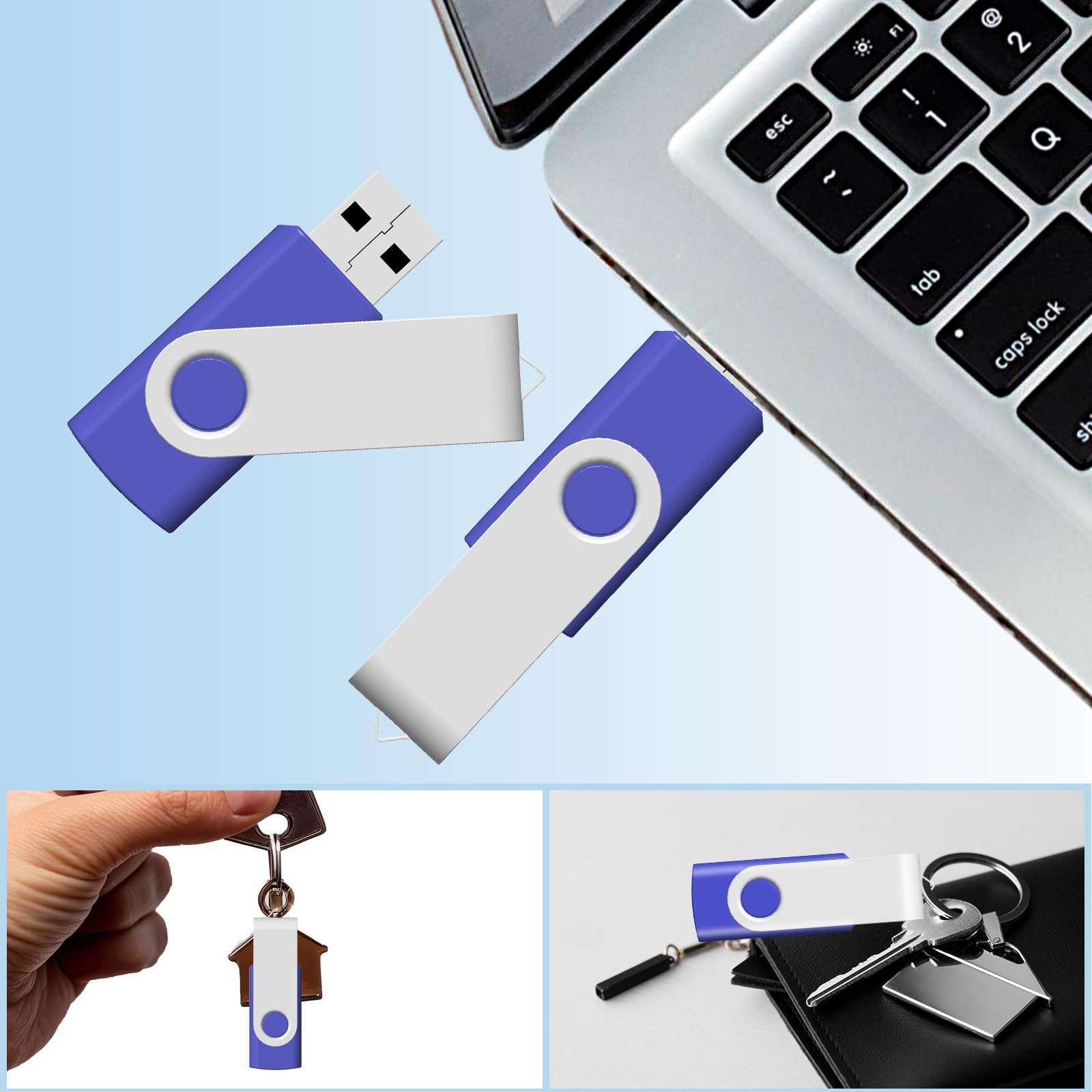 Bundle of USB Case of 20 Slots and 10 Pack 16GB Blue USB Flash Drives USB Holders to Organize 10 Thumb Drives 16 GB 5