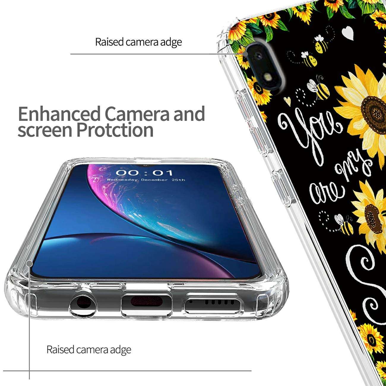 Galaxy A10E Case,Galaxy A20E Case,Amook Shockproof Hybrid Clear Dual Layer Hard PC+Soft TPU Bumper 2 in 1 Protective Case for Android Samsung Galaxy A10E/A20E 5.83 Inch-You are My Sunshine Sunflower 4