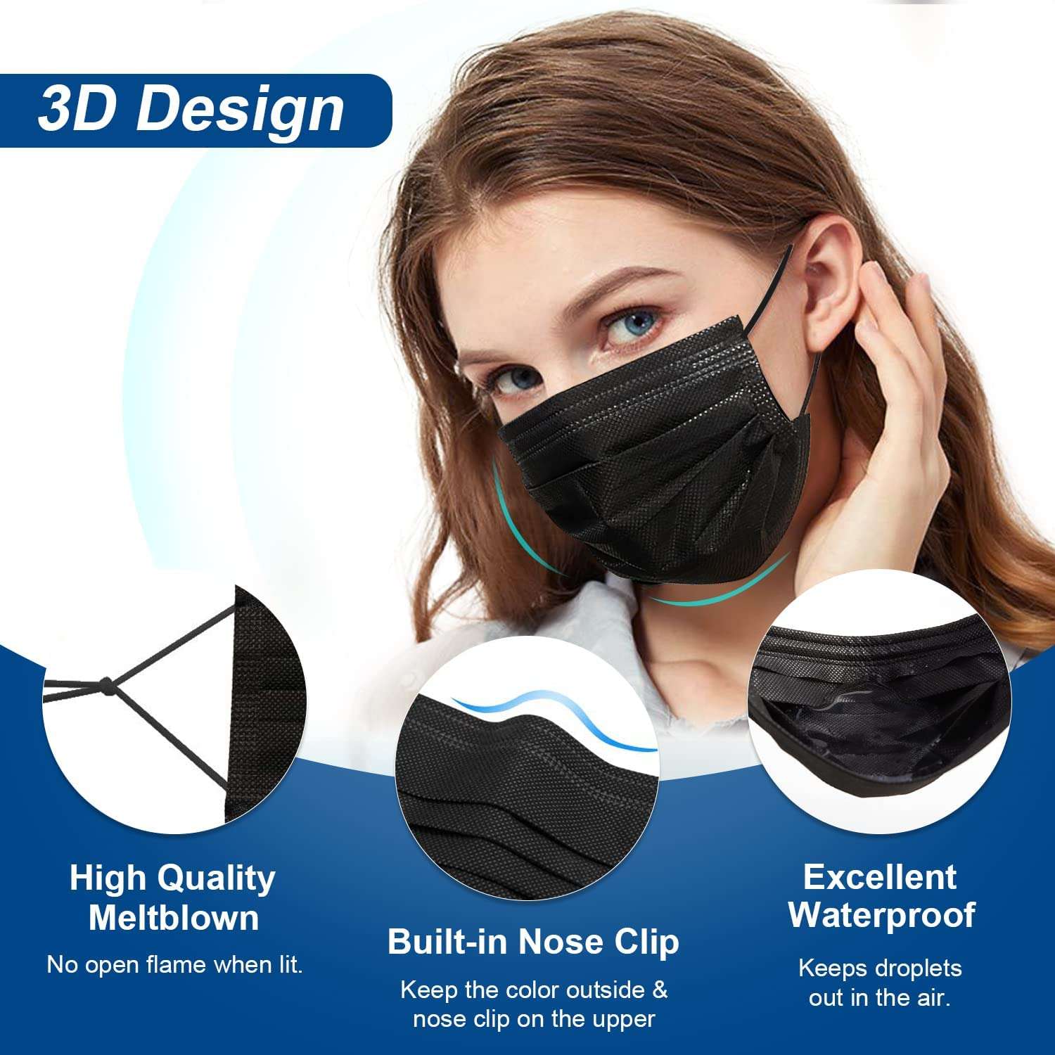 Hotodeal Disposable Face Masks, Lightweight Breathable Facial Masks for Adult, Men, Women, Indoor, Outdoor Use 100 Pcs (Black) 5