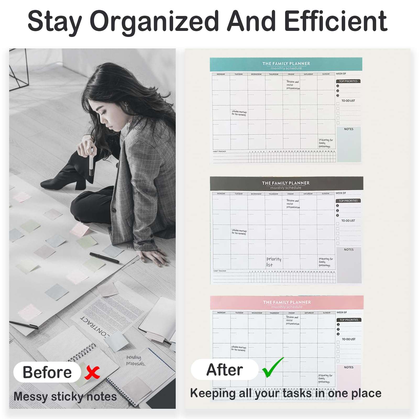 Weekly Planner Tear-Off To-Do List Notepad, 52 Undated Sheets (7"×10") - Essential Office Desk Accessories and Supplies (Black) 5