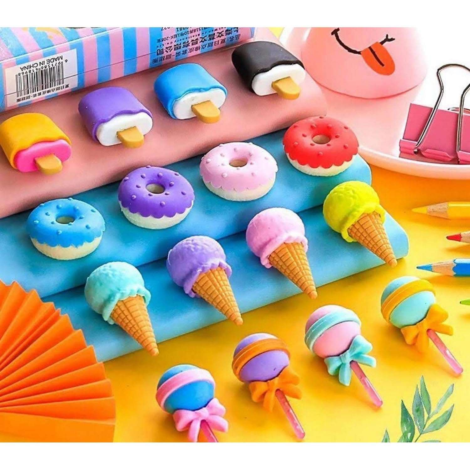 TOYVELLY Colorful Designer Ice-Cream and Sweet Colorful Treat Lollipops Erasers for Children Party Favors, School Supplies, for Children Party Favors (Pack of 12) 4