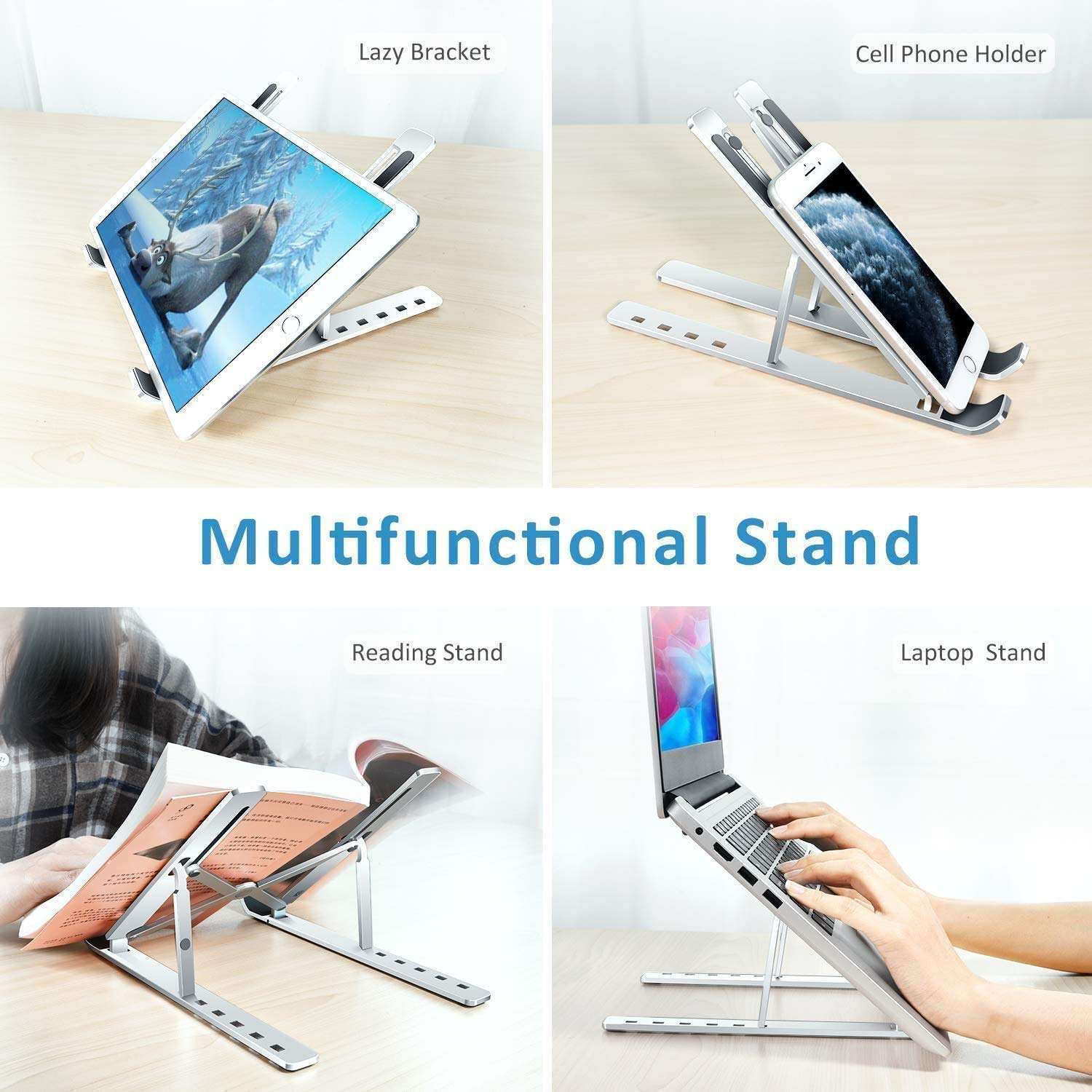 Laptop Stand for Desk with 7 Adjustable Angles, Aluminum Ergonomic Foldable Portable Compatible (Silver) 6