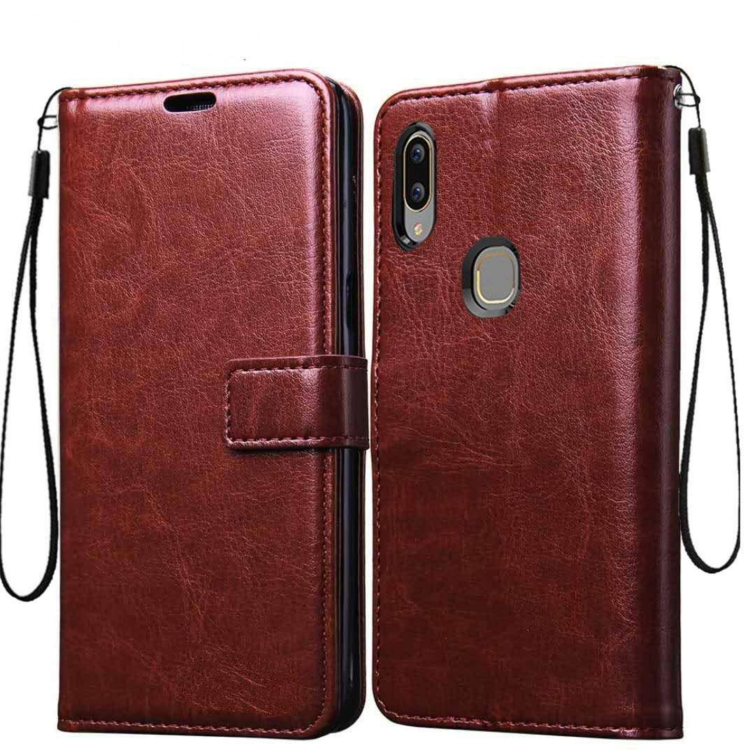Frazil Vintage Stylish PU Leather Kickstand Premium Wallet Flip Case Cover with [ Stand View & Card Holder Option ] for Vivo Y95 (Brown)