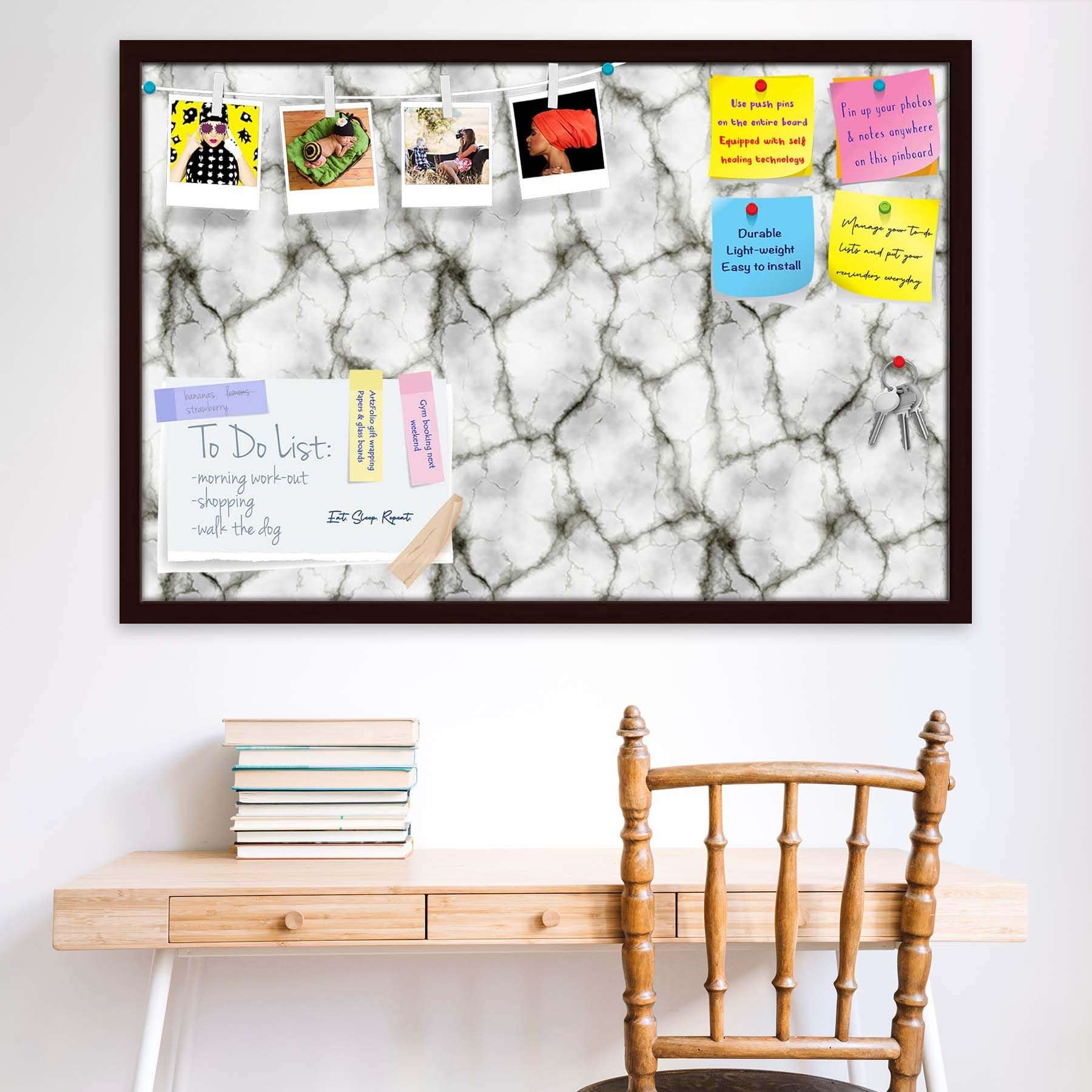 ArtzFolio Abstract Marble Art D3 | Bulletin Board Notice Pin Board | Vision Soft Board Combo with Thumb Push Pins & Sticky Notes | Dark Brown Frame | 30 x 20 inch (76 x 51 cms) 1