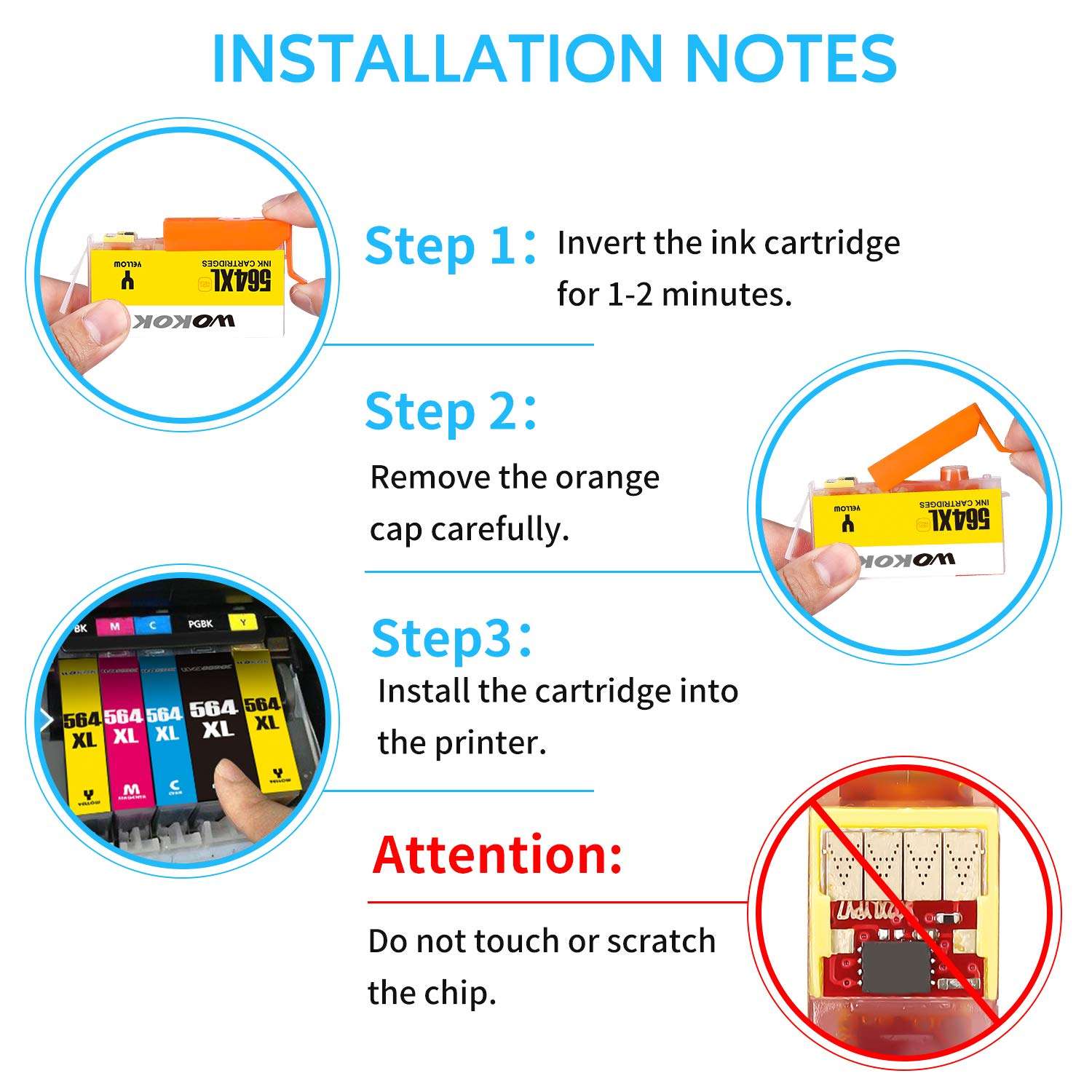 WOKOK 564XL Compatible Ink Cartridge Replacement for HP 564 Ink Cartridges, for Photosmart 5520 6520 7520 5510 6510 7510 7525 Premium C309A C410A Officejet 4620 Deskjet 3520 (2PGBK, 2BK, 2C, 2M, 2Y) 2