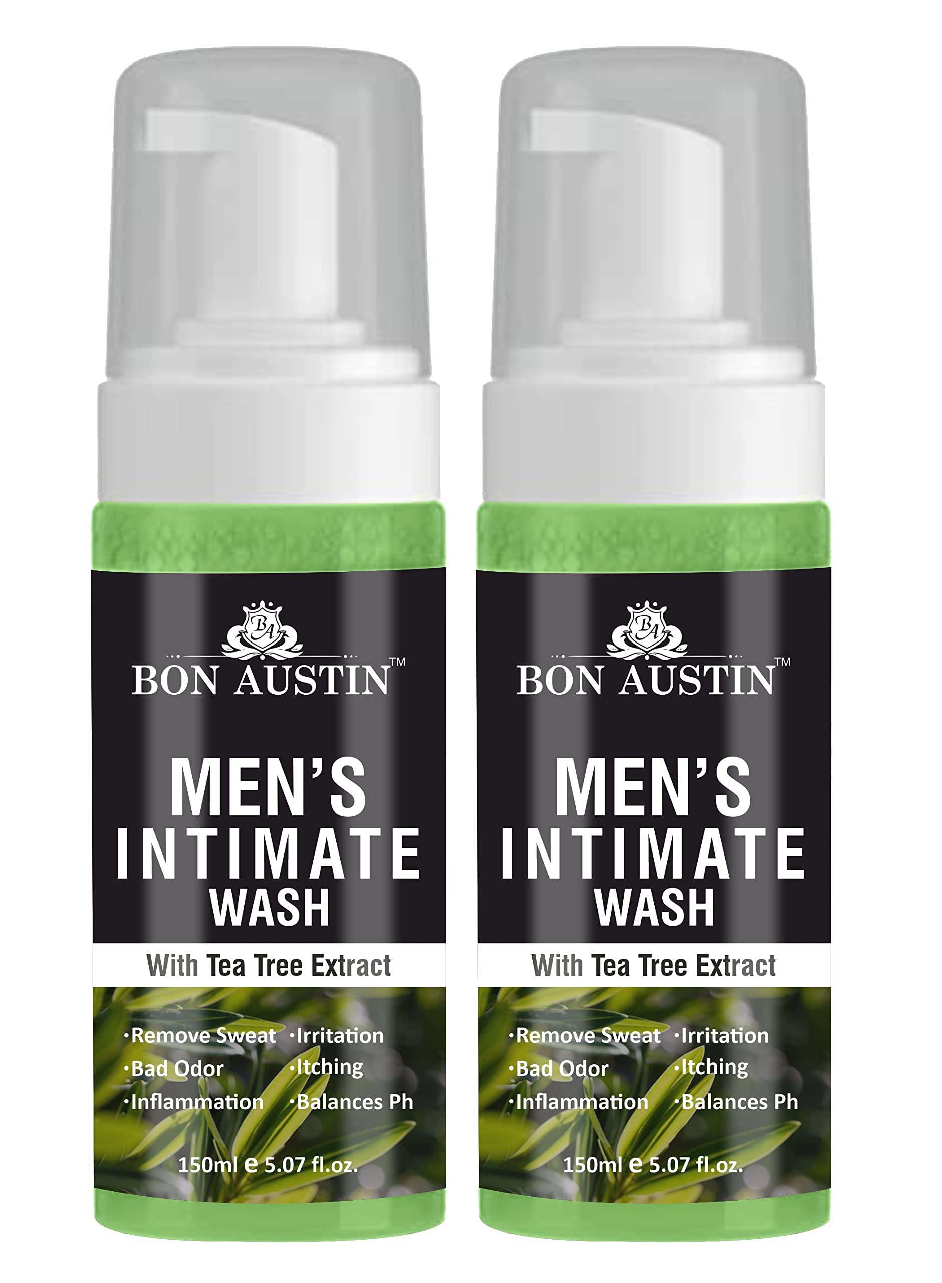 Bon Austin Men's Intimate Wash with Tea Tree Extract Anti-Fungal|Anti-Itching Mens Intimate Hygiene Care Body Wash Pack of 2 of 150ML (300 ML)