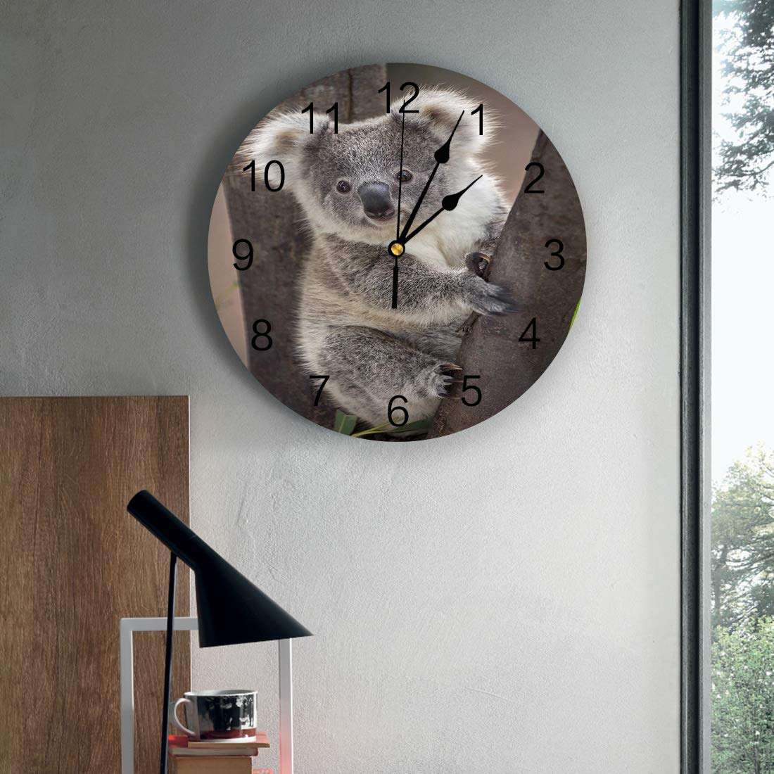 CosyBright Silent PVC Wall Clock 12 Inch Round Wall Clock Koala Bear Australia Wild Animals Hanging Clock for Kitchen Non Ticking Battery Operated Living Room Mute Clock 4