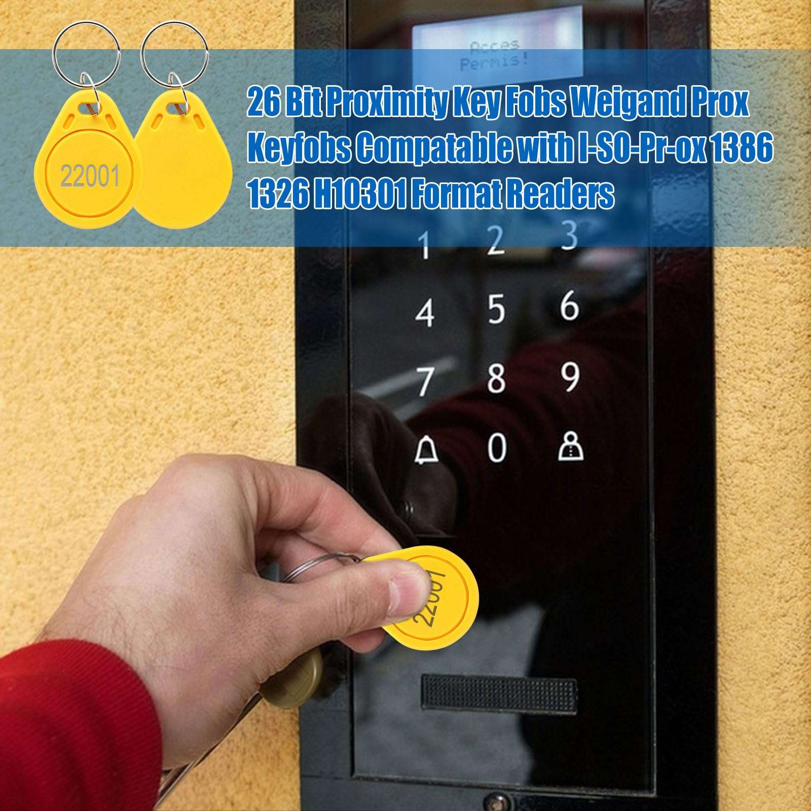 50PCS 26 bit Prox Keyfobs Proximity Fobs Frequency 125KHZ H-ID Compatible with Prox Key ISOProx 1326 1386 1346 1386 H10301 Format Card Readers Machine & Vast Majority of Access Control Systems,Yellow 5