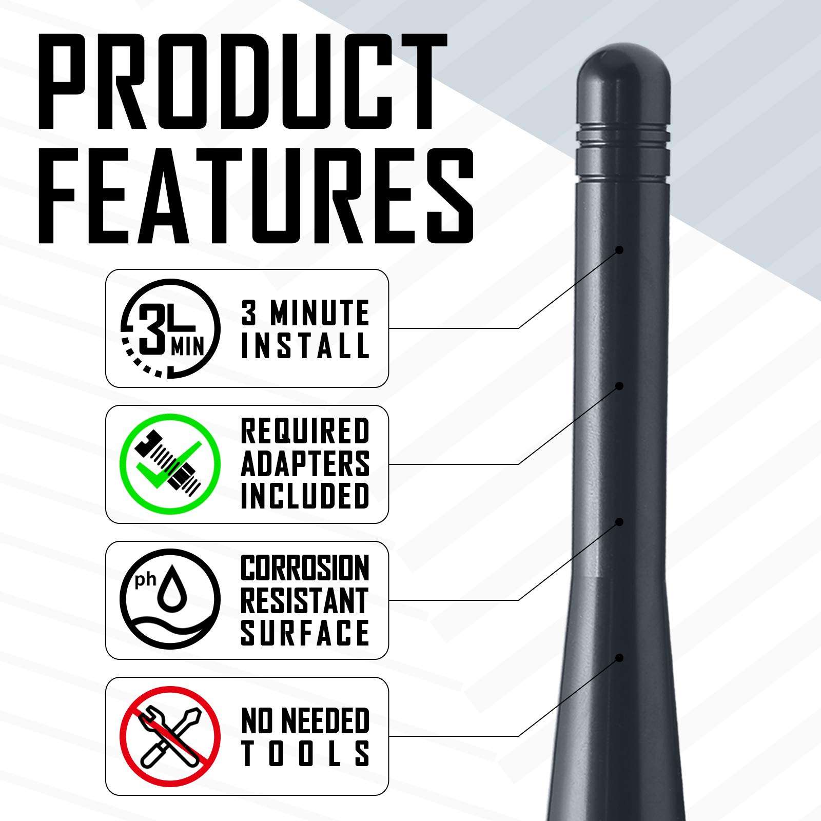 Elitezip Antenna Compatible with Buick Enclave 2016-2017 | Optimized AM/FM Reception with Tough Material | 2.5 Inches - Carbon Black 3