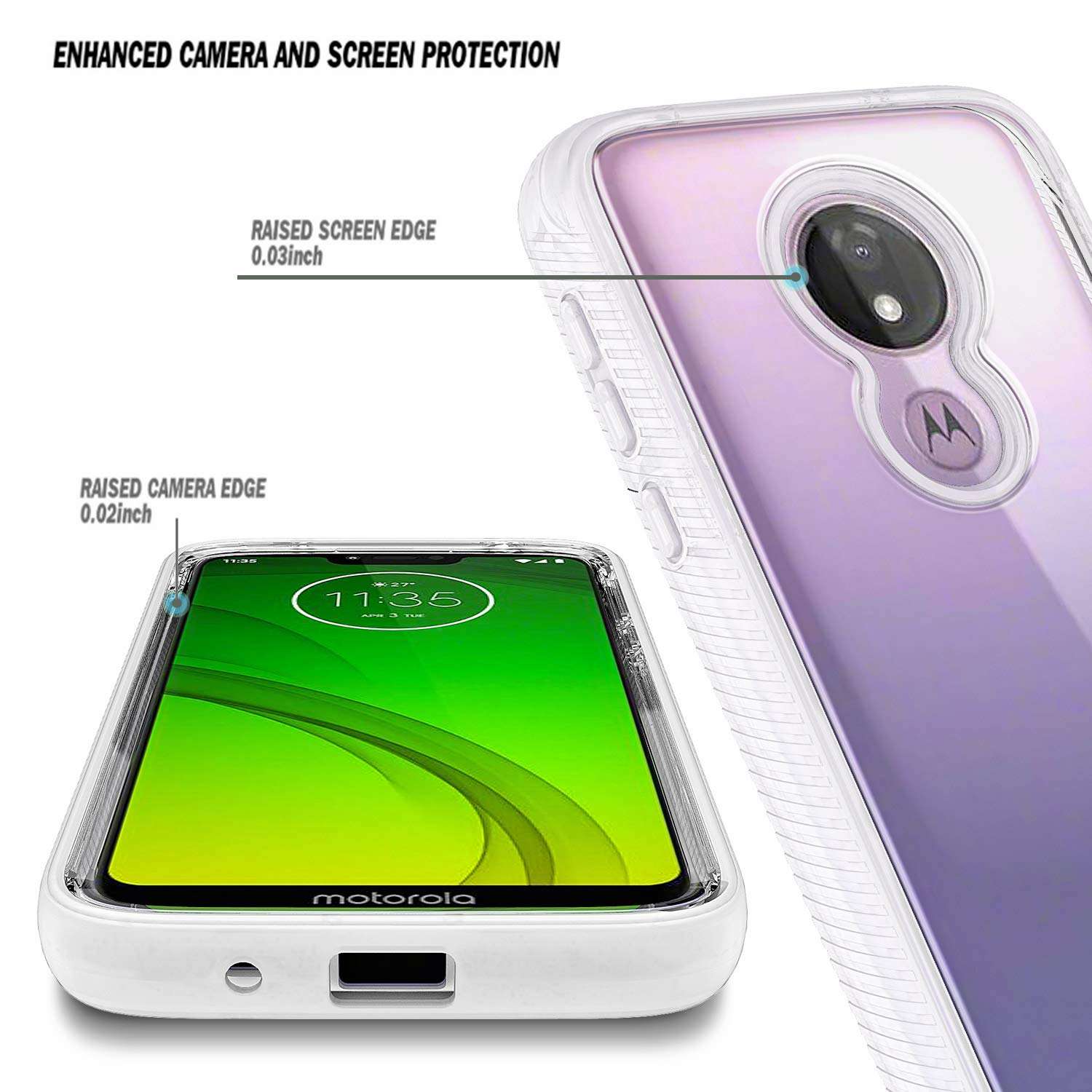 E-Began Moto G7 Power Case with Built-in Screen Protector, Motorola Moto G7 Supra/Moto G7 Optimo Maxx (XT1955DL), Full-Body Protective Rugged Bumper Cover, Transparent Clear Back Durable Case -Matte 3