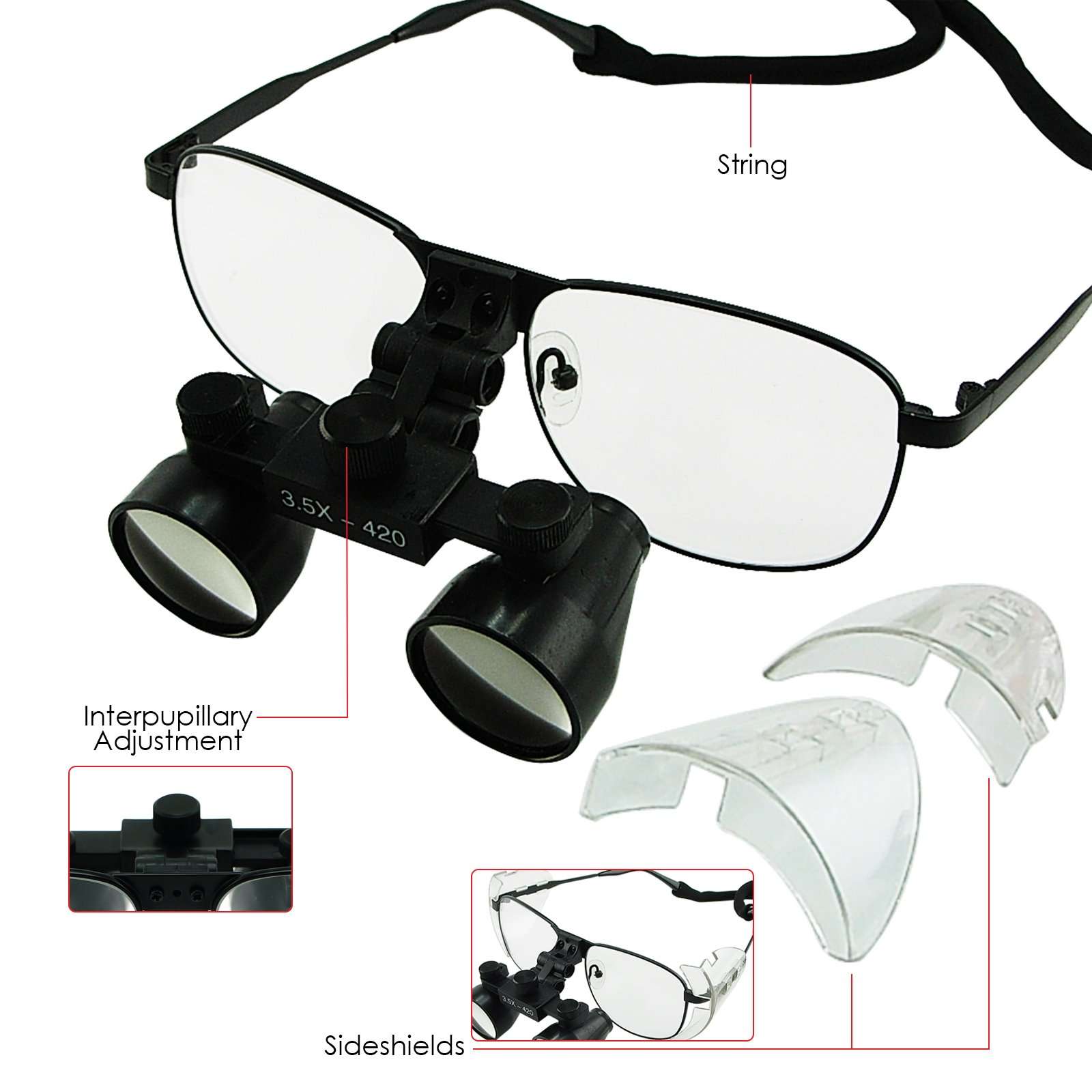 3.5X Magnification Dental Loupes, Galilean Style Titanium Frame, Dental Surgical Medical Binocular 5
