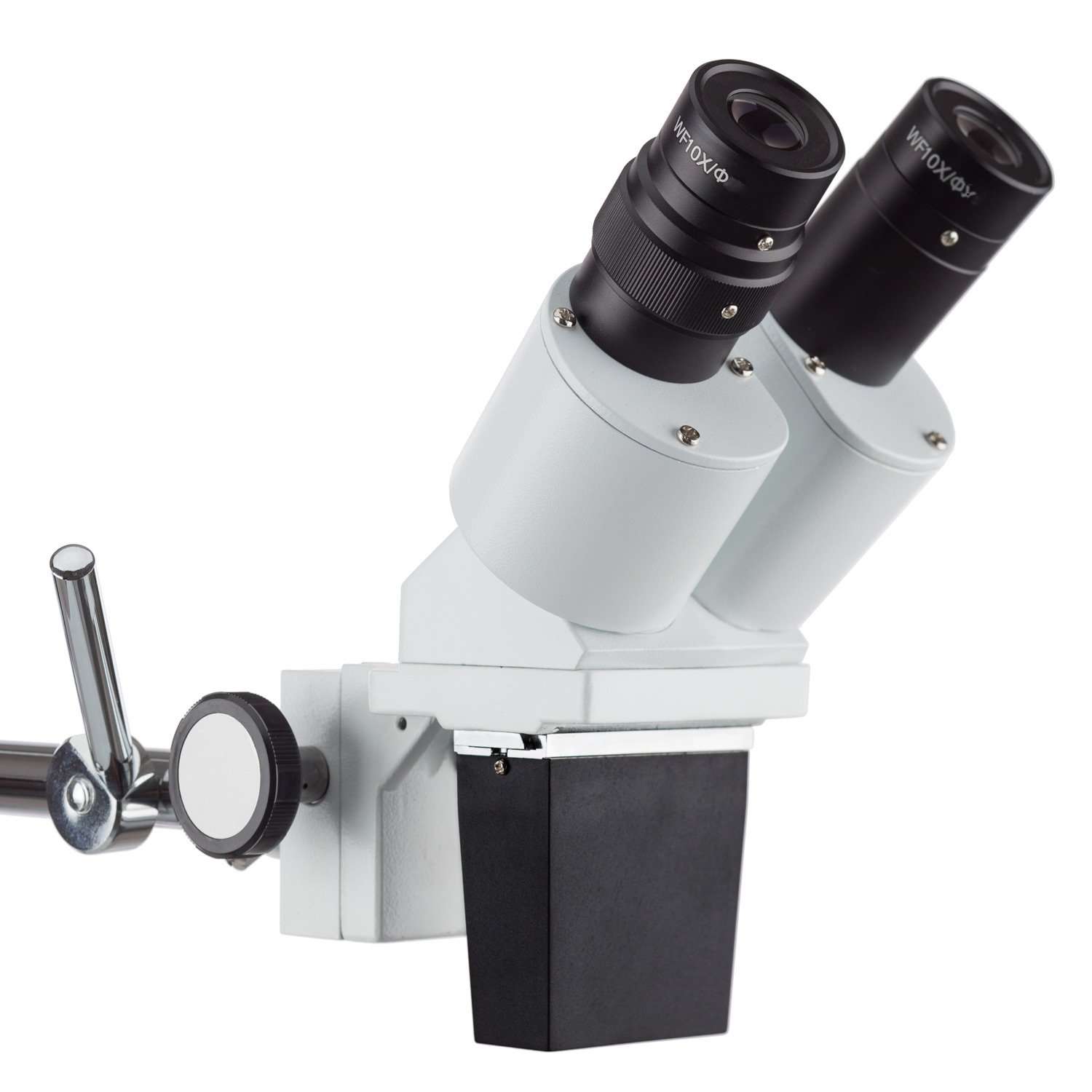 AmScope SE400X Professional Binocular Stereo Microscope, WF5x and WF10x Eyepieces, 5X and 10X Magnification, 1X Objective, LED Lighting, Boom-Arm Stand, 110V-120V 2