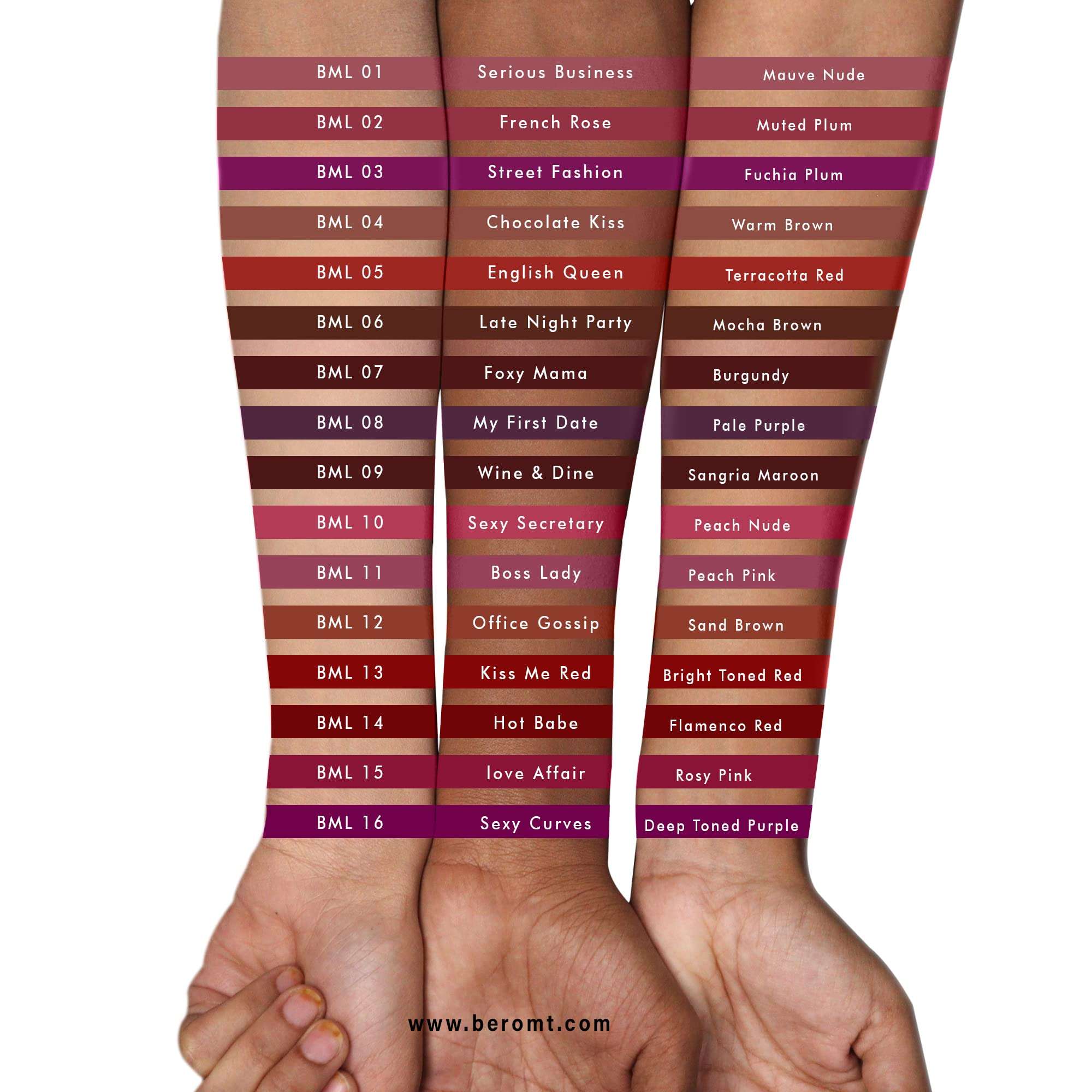 Beromt mini matte lipstick office collection kiss proof smudge proof waterproof super stay long lasting for woman professional set of 4 - BOMC01 6