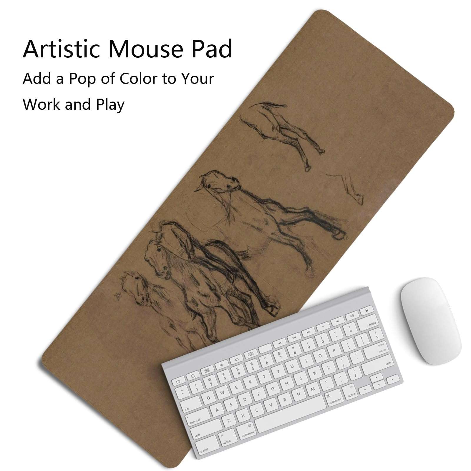 PaJiaNi Grey Neutral Sketch Art Western Horse Mouse Pad,Retro Western Horse Desk Mat for Laptop,XL Large Vintage Mid Century Grey Gaming Mouse Pad for Home Decor Office Dorm,31.5x11.8 Inch 4