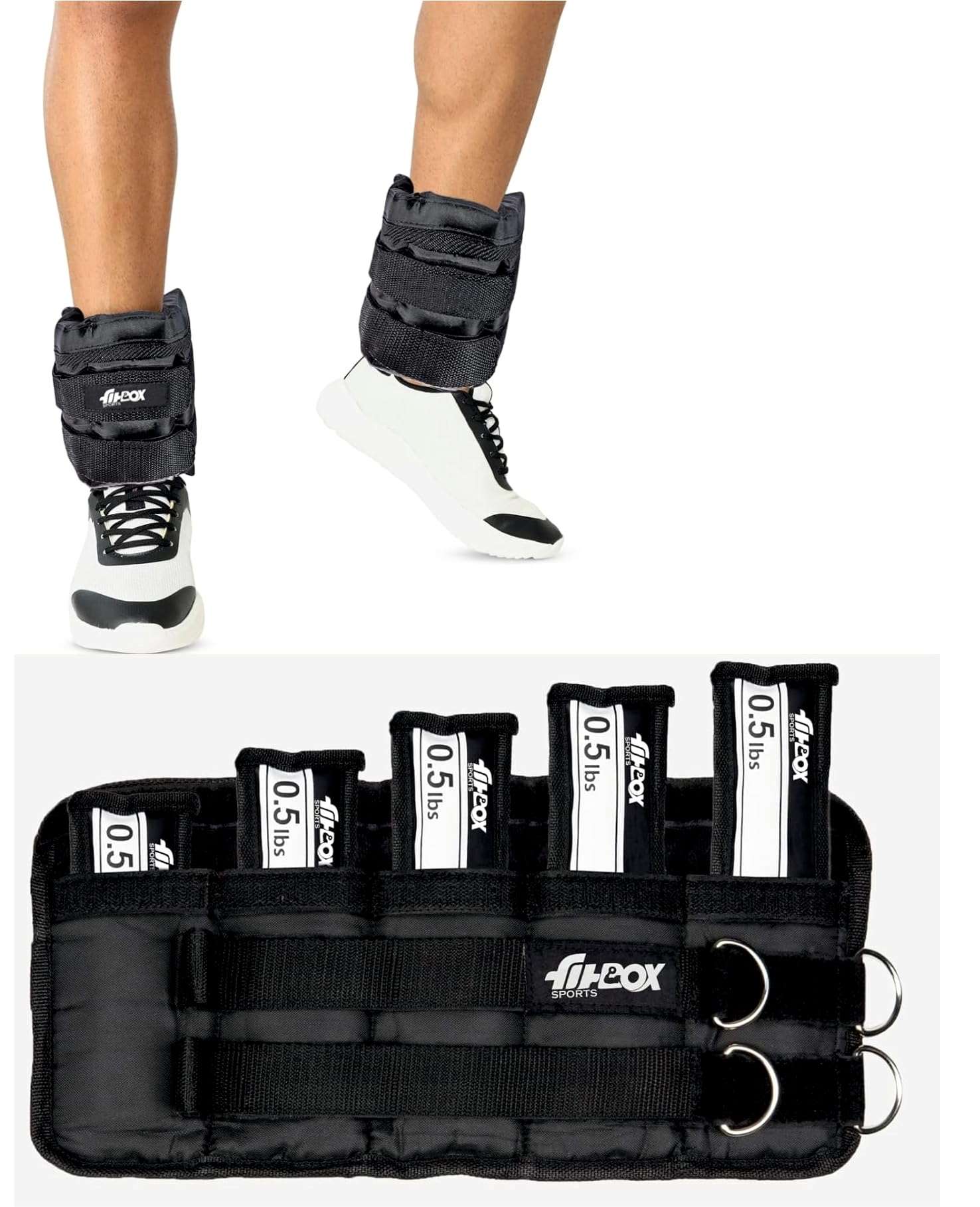 FitBox Sports Adustable Ankle Weight 5Lbs - 2.25kg (1.13kg x 2) With Removable 5 Weight Bags for Training, Running, Boxing, Jogging, Cycling