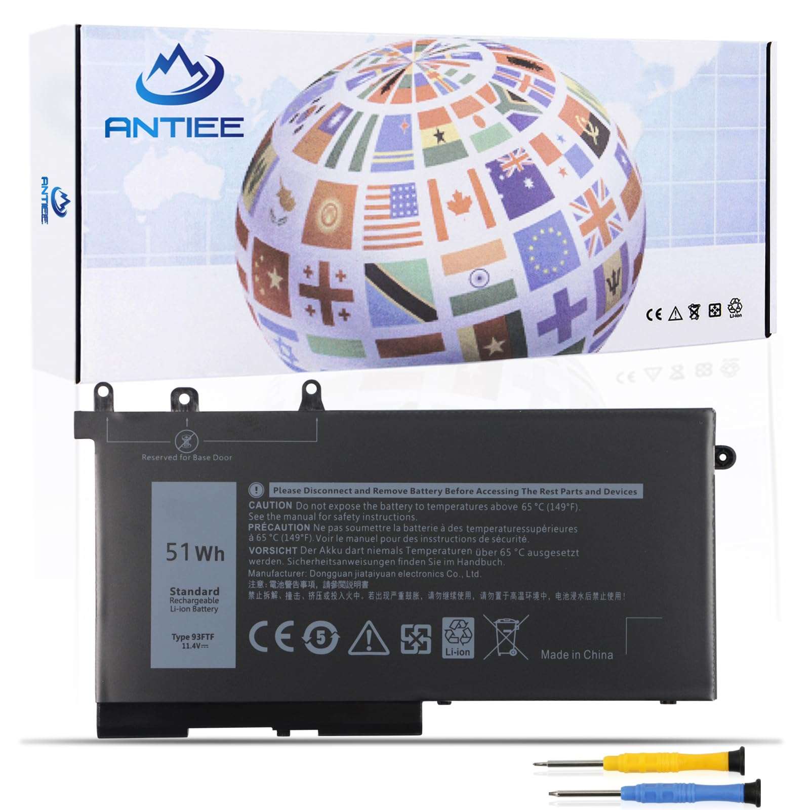 ANTIEE 51Wh 93FTF Laptop Battery Replacement for Dell Latitude 5280 5480 5580 5590 5490 5288 5290 5488 E5280 E5480 E5580 E5490 E5590 E5290 Precision 15 3520 3530 Series D4CMT 4YFVG 83XPC 083XPC 1