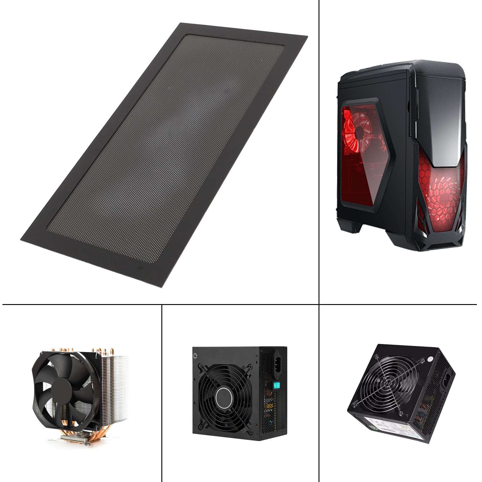 140x280mm DIY PC Case Dust Mesh Filter, 2 Pack PVC Mesh Filter Cover with Magnetic Strip, Computer Cooler Fan Dust Filter Cover for PC Case Power Supply, Fan Vent (Black) 6