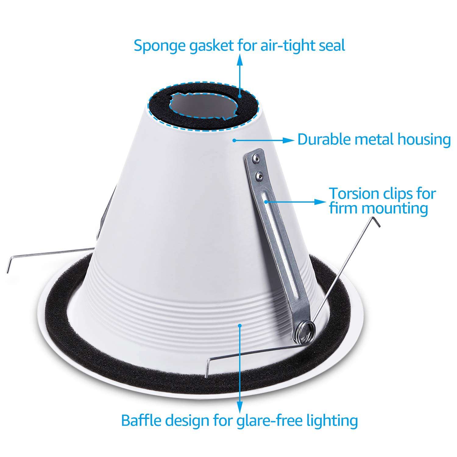 TORCHSTAR 6 Inch Recessed Can Light Trim Bundle PAR38 LED Flood Light Bulb, 12-Pack White Air Tight Baffle Trim, White & 6-Pack PAR38 LED Flood Light Bulb 4