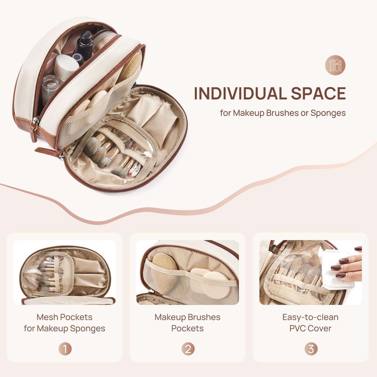 Telena Medium Makeup Bag, Travel Make Up Bag for Women, Vegan Leather Cosmetic Bag for Travel Essentials 3