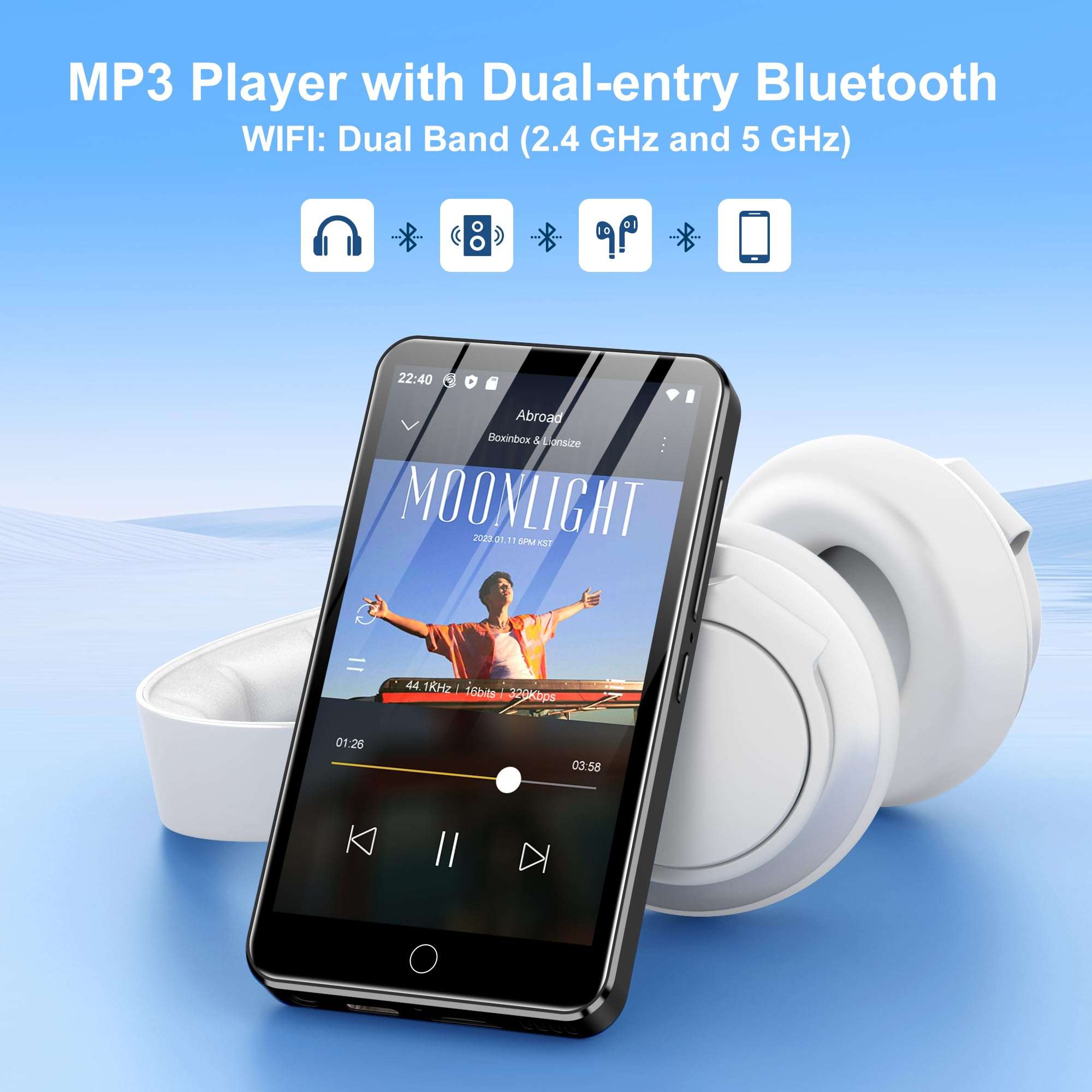 80GB MP3 Player with Bluetooth and WiFi, 4-inch Touch Screen mp3 Players with Bluetooth ， with Spotify, SpotifyKids, Audible, Andora, Amazon Player, MP4&MP3 Player up to 1TB (Black) 4