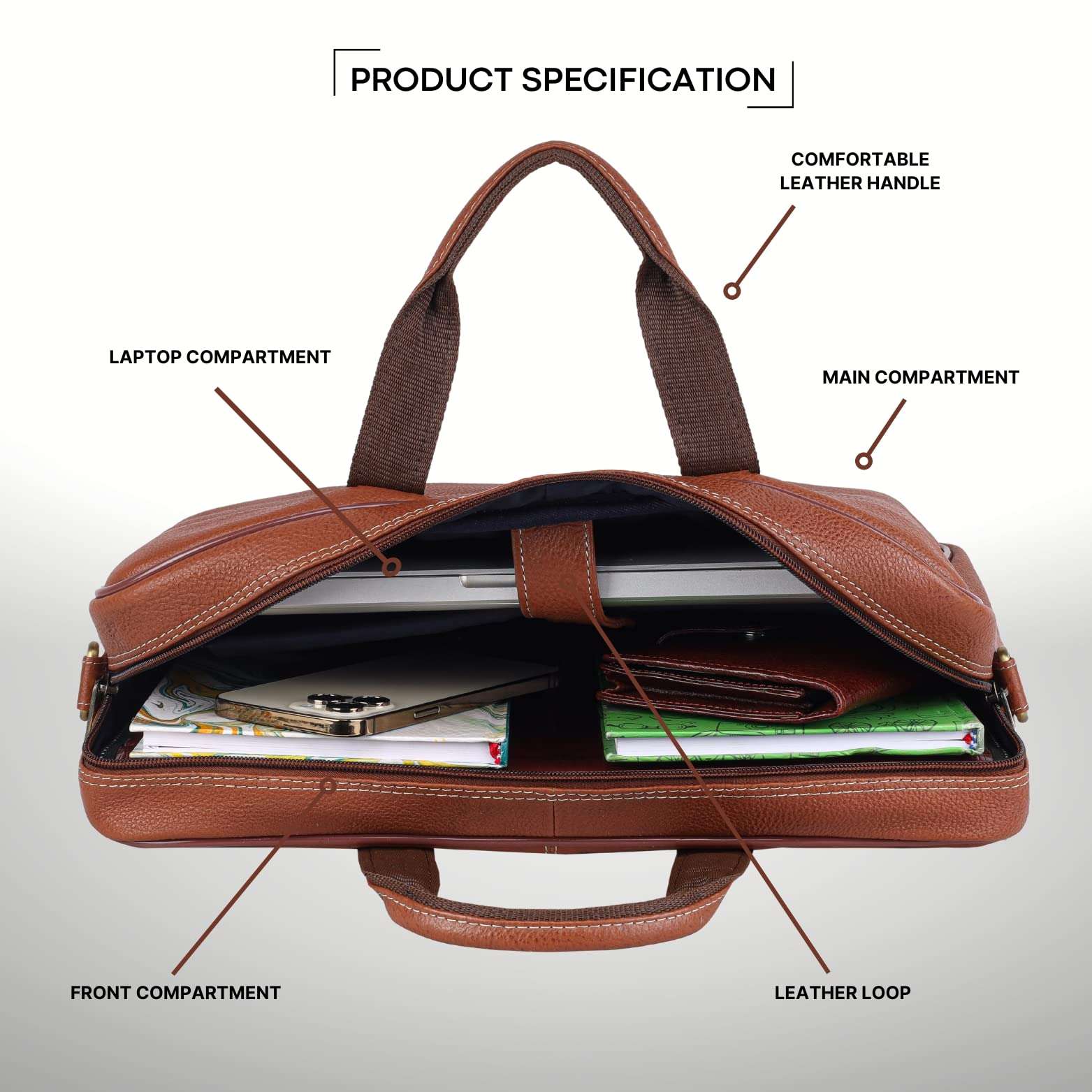 WildHorn Leather Laptop Bag for Men/Office Bag for Men | Fits Upto 15.6 Inch Laptop/MacBook | Laptop Messenger Bag/Leather Bag for Men I Dimension : L-16 inch W-3.5 inch H-12 inch (Tan) 5