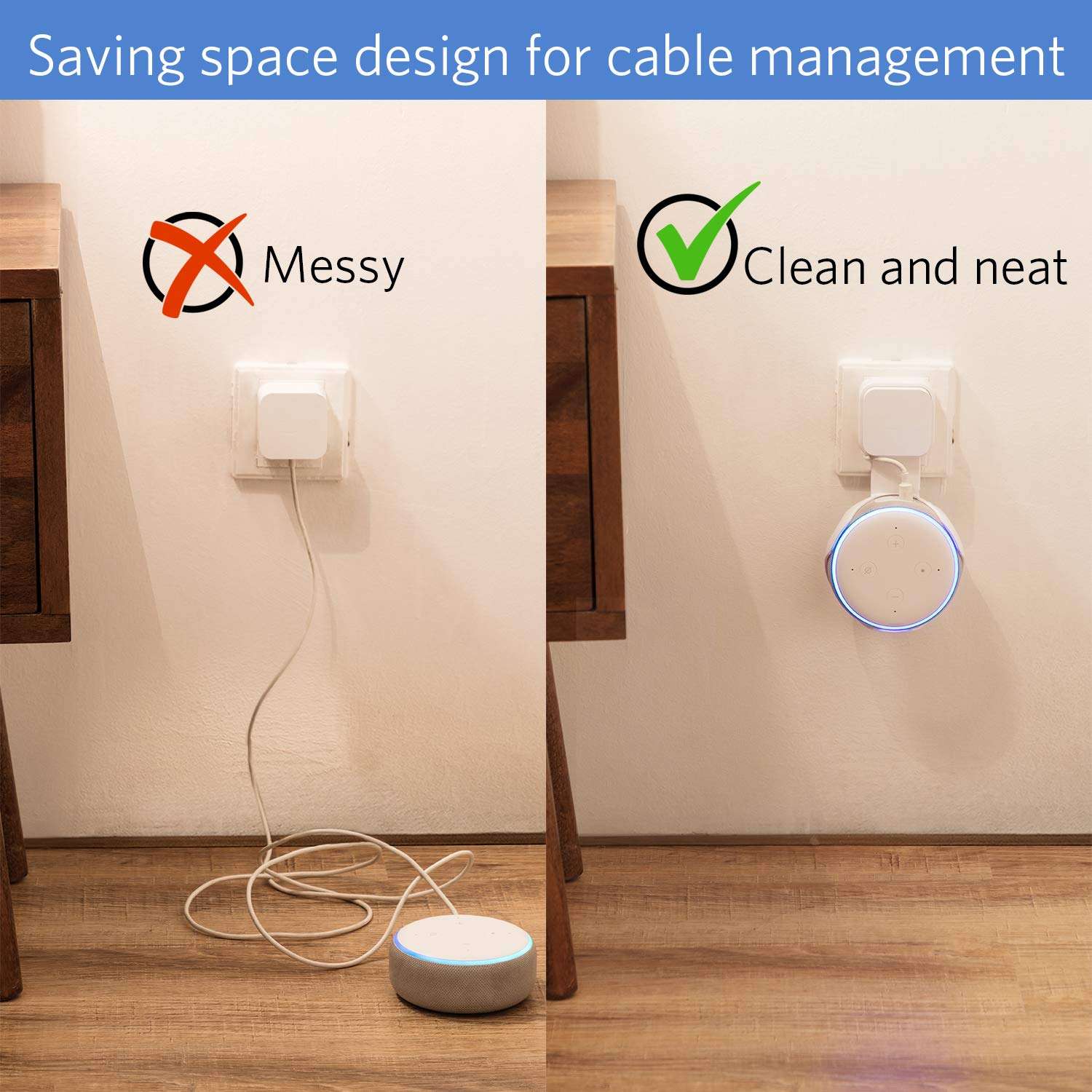 Frienda Outlet Wall Mount Hanger Holder Stand for Dot 3rd Generation Smart Home Voice Assistants, No Messy Wires or Screws-Compact Bracket Case Plug in Bedroom, Kitchen, Bathroom (White) 3