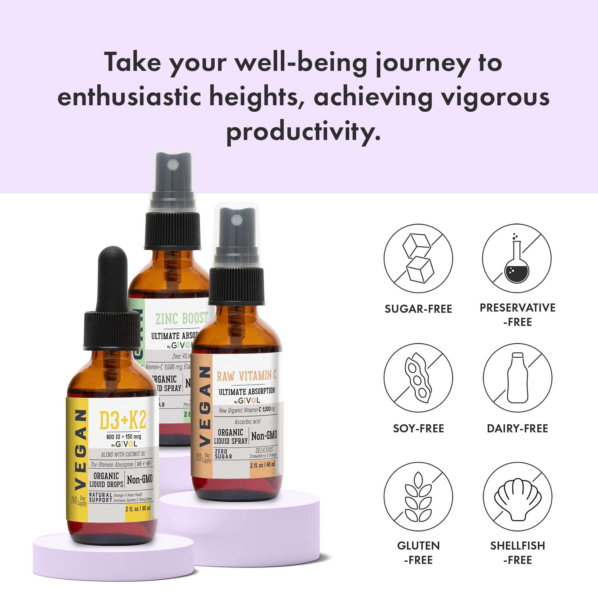 GIVOL Immunity Support Pack - Raw Vitamin C, D3 & K2 Liquid, Zinc Picolinate - Premium Heart Health Vitamins w/Essential Minerals, Antioxidant Properties, & Cardiovascular Benefits - 180 Days Supply 3