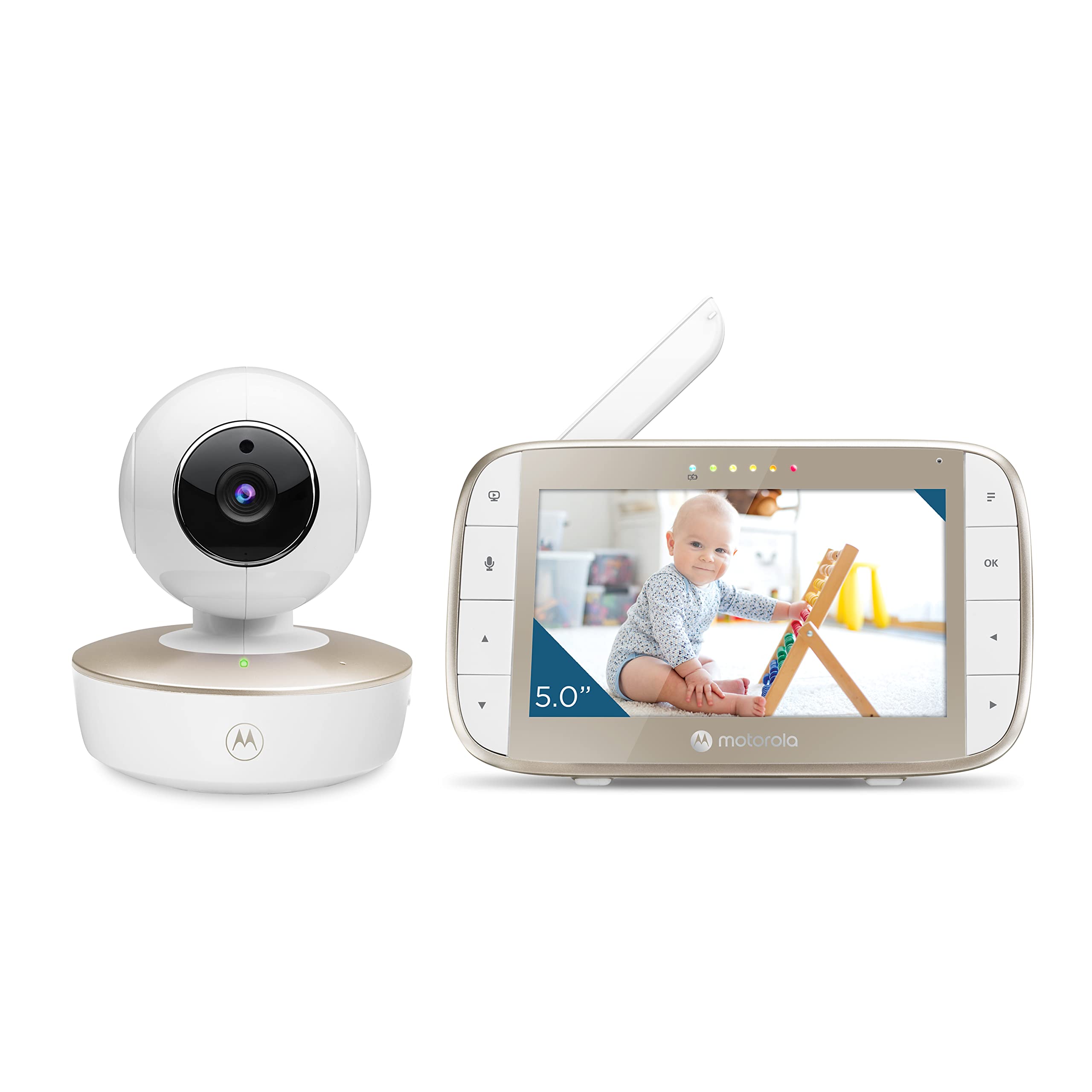 Motorola Nursery Baby Monitor with Camera and Audio, No WiFi Needed VM50G with Temperature Sensor, Remote Zoom & Tilt, Night Vision, 5" Screen, 2-Way Audio, Lullabies 1