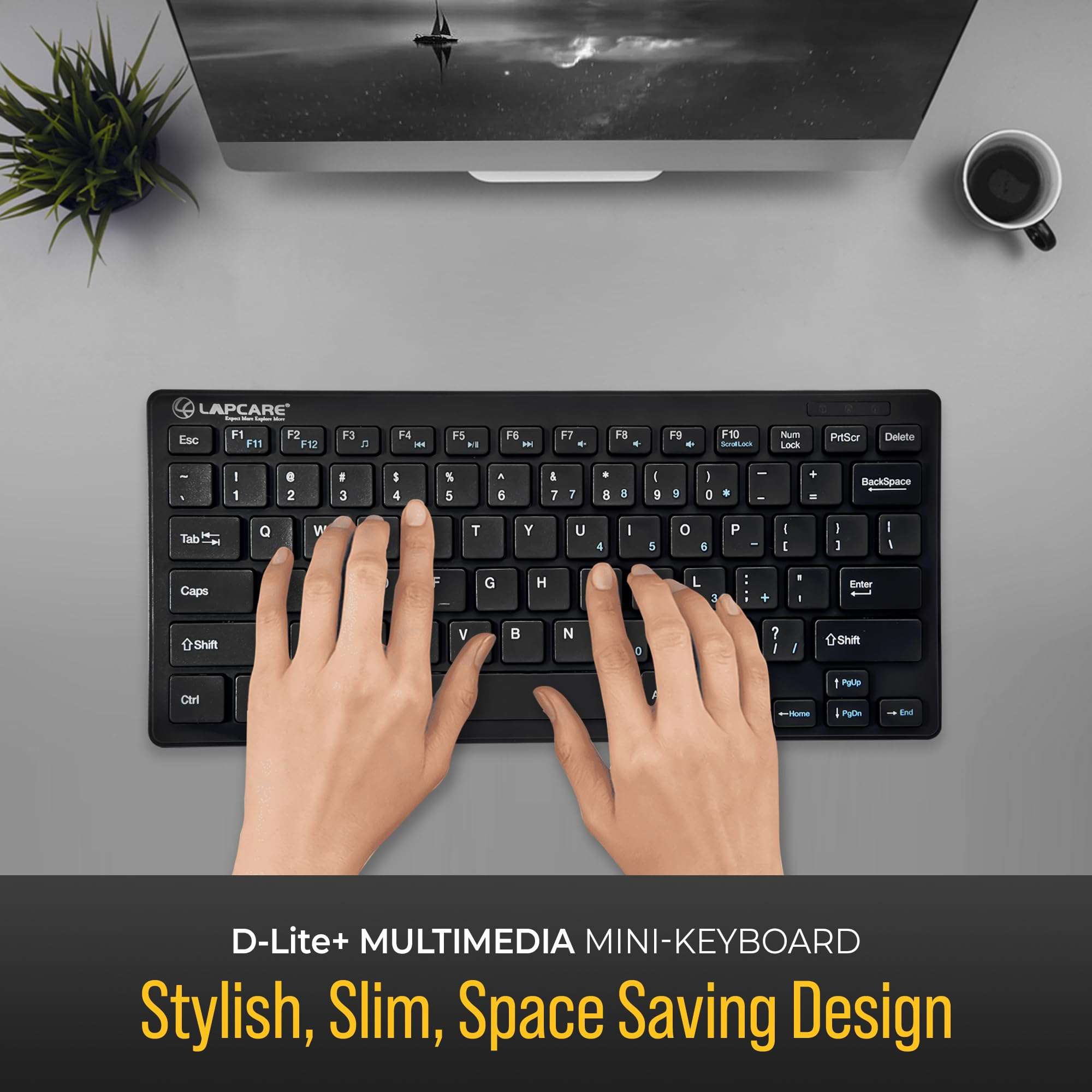 LAPCARE D-lite Plus Wireless Keyboard with 2.4 GHz & 10 M BT Range &78 Keys, 8 Million Key Life, Minimalist Design,Compatible Window98, ME, 2000, XP, Windows VISTA/7/8/10,Linux (D-Lite + BLK) 5