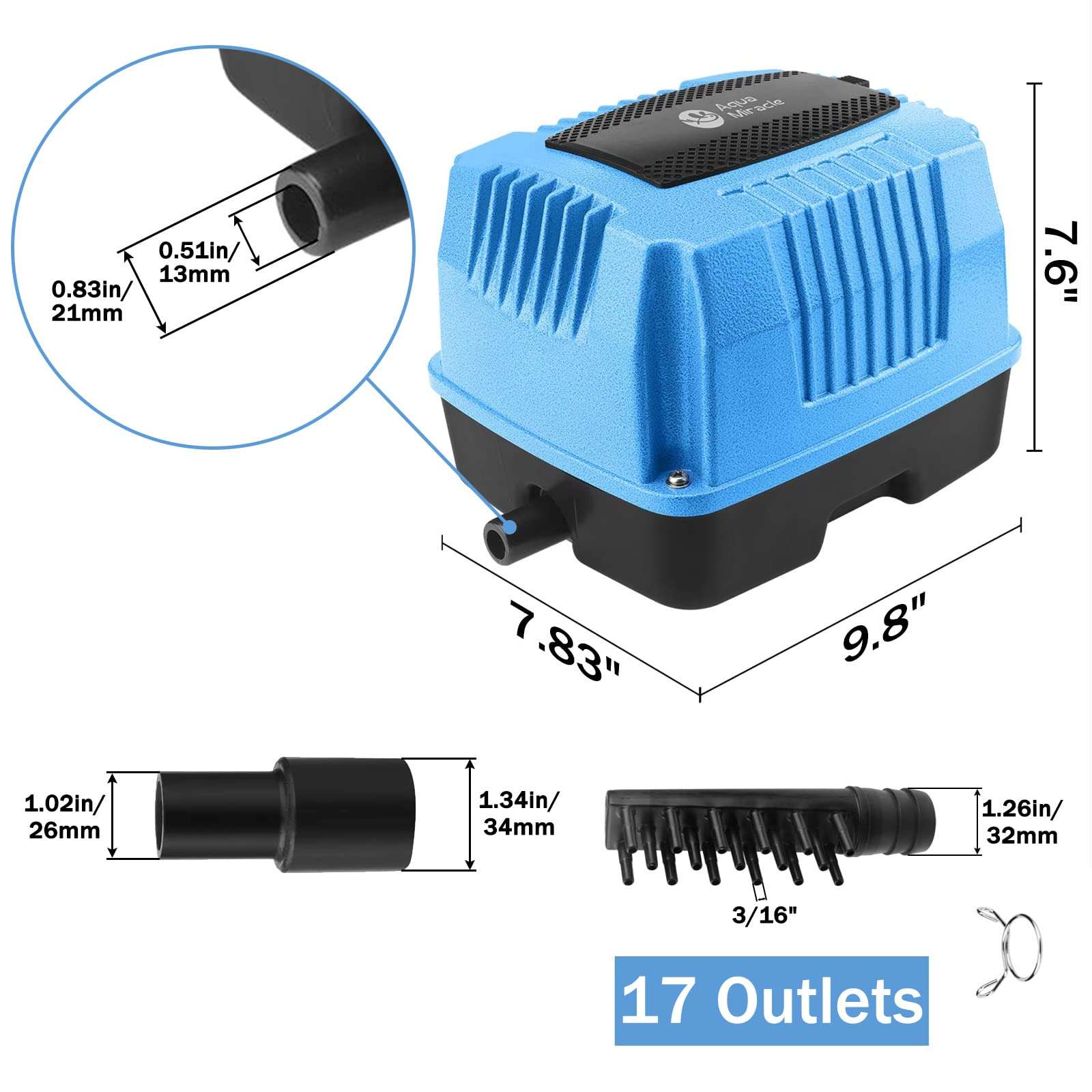 AquaMiracle Linear Air Pump AP80 for Pond Aeration, Septic Air Pump, Hydroponic Air Pump, Pond Air Pump, 1350GPH 0.028MPa, for Pond, Waste Treatment, Aquarium, Fish Farm, Seafood Restaurant 5