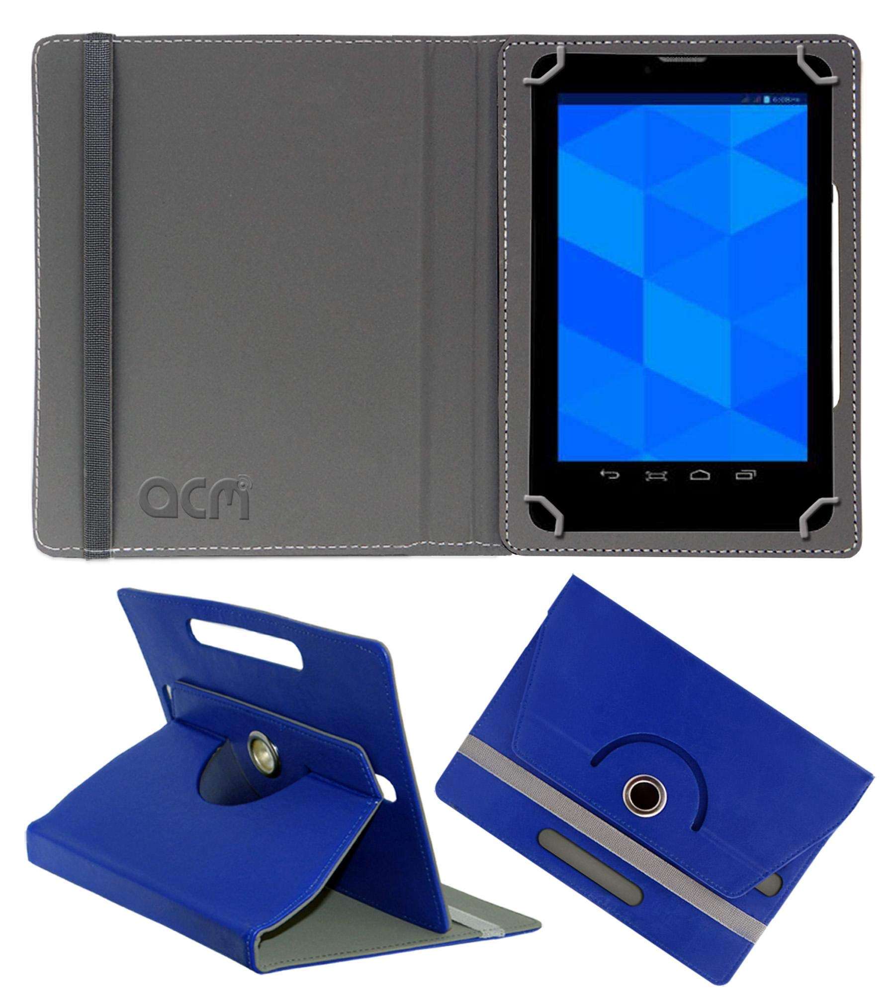 Acm Rotating Leather Flip Case Compatible with Datawind Moregmax 4g7 Tablet Cover Stand Dark Blue 1