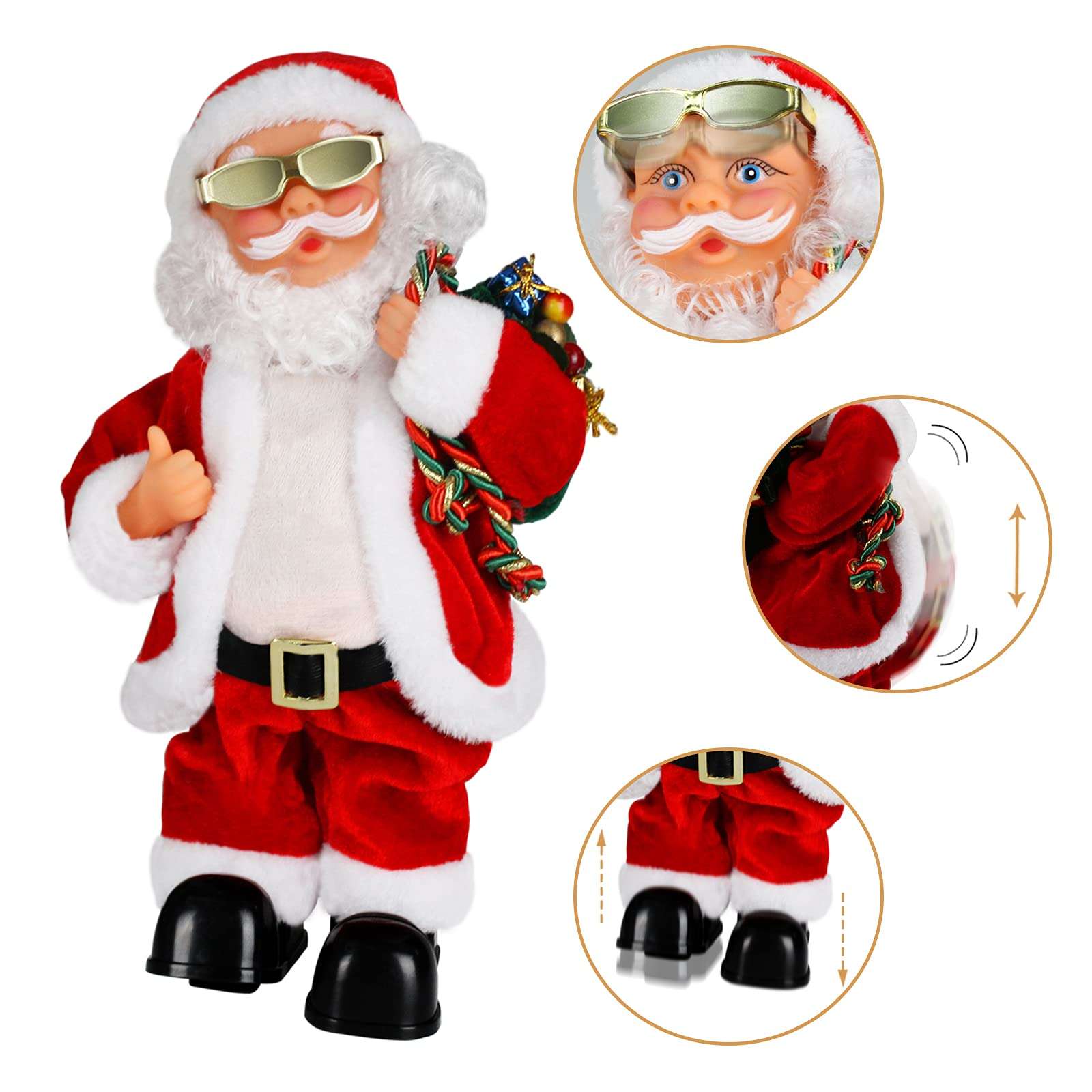 SdeNow Animated Santa Claus Shaking Belly Musical Santa Claus Singing Dancing Stuffed Christmas Santa Claus Toys Plush Electric Santa Dolls for Kids 3