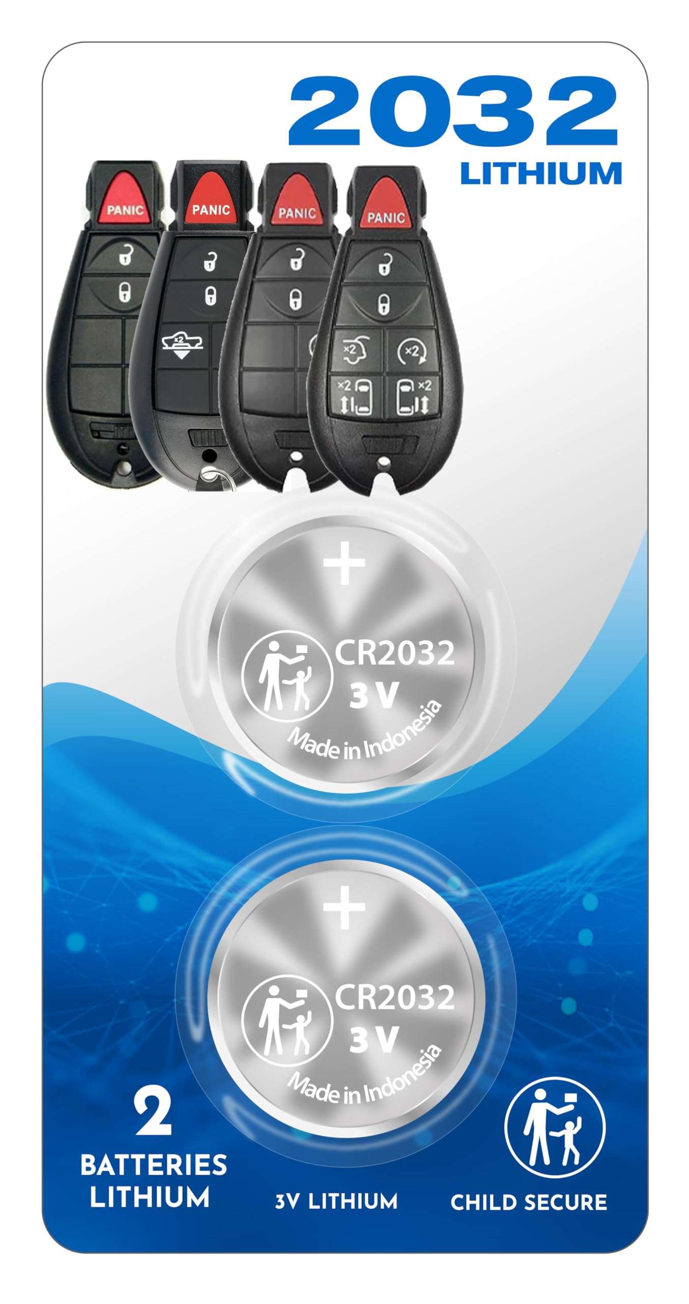 (2 Pack) OEM BATTERY CR2032 2032 Replacement for Fobik Prox Proximity for Dodge Chrysler Jeep fits 2005-2013 led lights Case Shell Accessory Caravan PT Cruiser Compass Patriot Wrangler Raider Charger