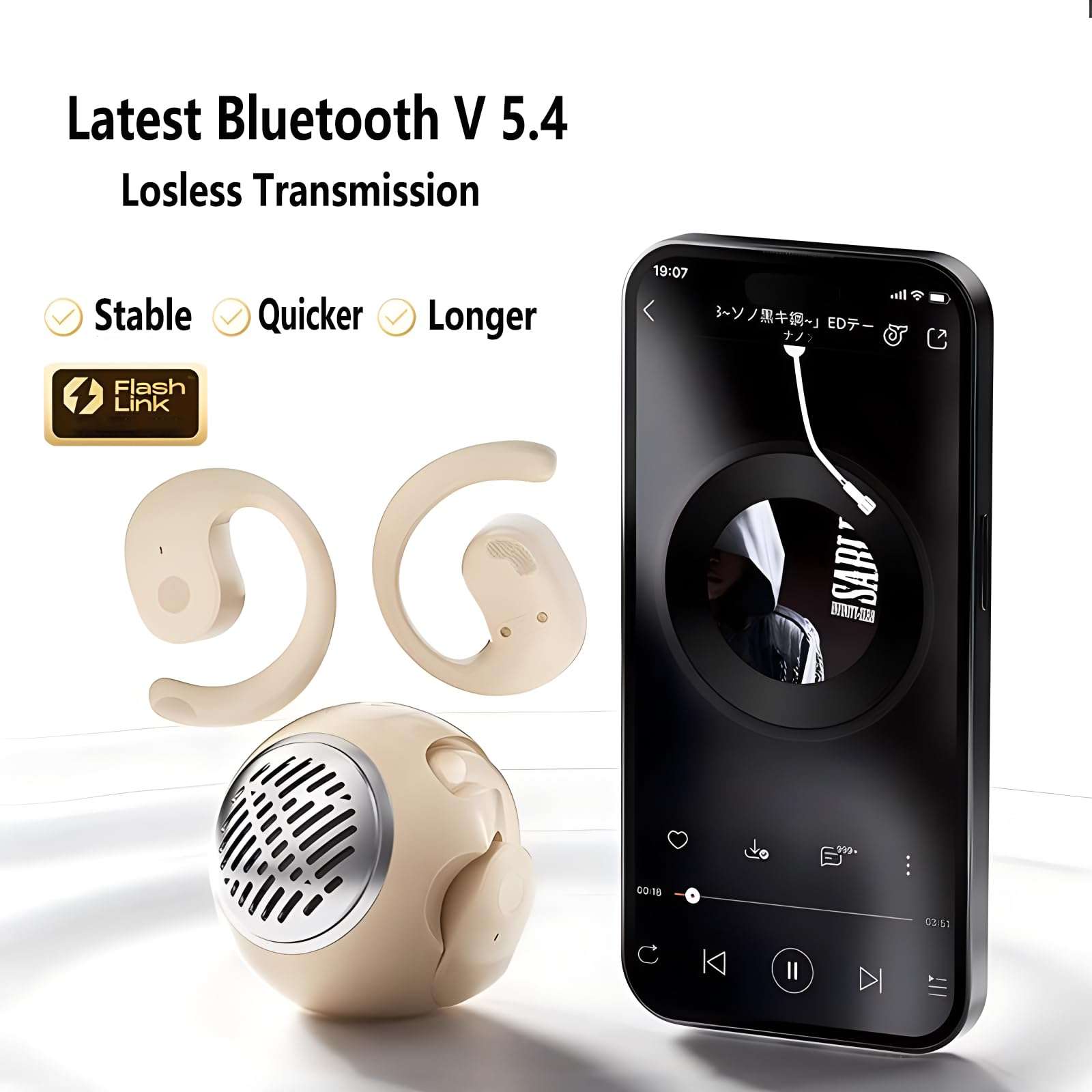 Wireless Open Ear Bluetooth Headphones, 2 in 1 open ear earbuds with Mini Portable Bluetooth Speaker,OWS Hanging Earphones, Air Conduction Over Ear Earbuds Out of Ear (2 in 1 With Speaker, Beige) 4