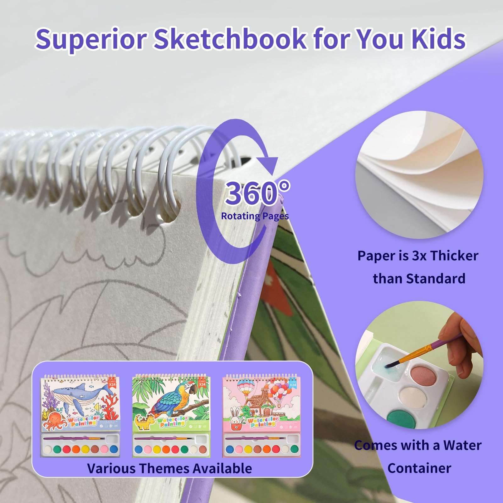 Cavnewt Watercolor Coloring Books for Kids Ages 4-8, Mess Free Watercolor Painting Book, Paint with Water Books for Toddlers, Travel Activities Arts Party Favors Birthday Gifts for Kids Girls & Boys 4