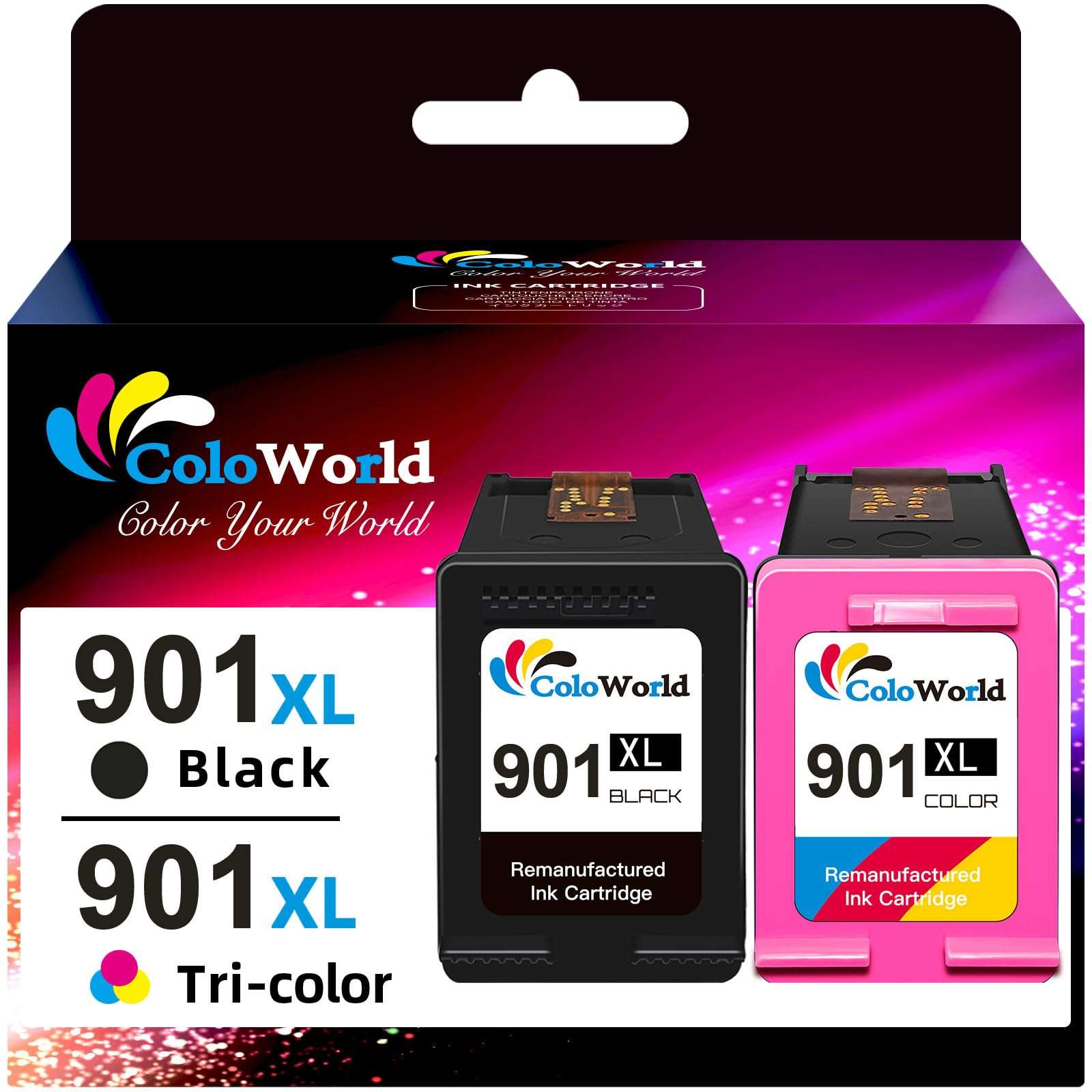 ColoWorld Remanufactured 901 Ink Cartridge Replacement for HP 901 XL Combo Pack Work with OfficeJet J4550 J4680 4500 J4580 J4540 J4500 J4680c G510a G510b G510g G510h G510n Printer (1 Black 1 Color) 1