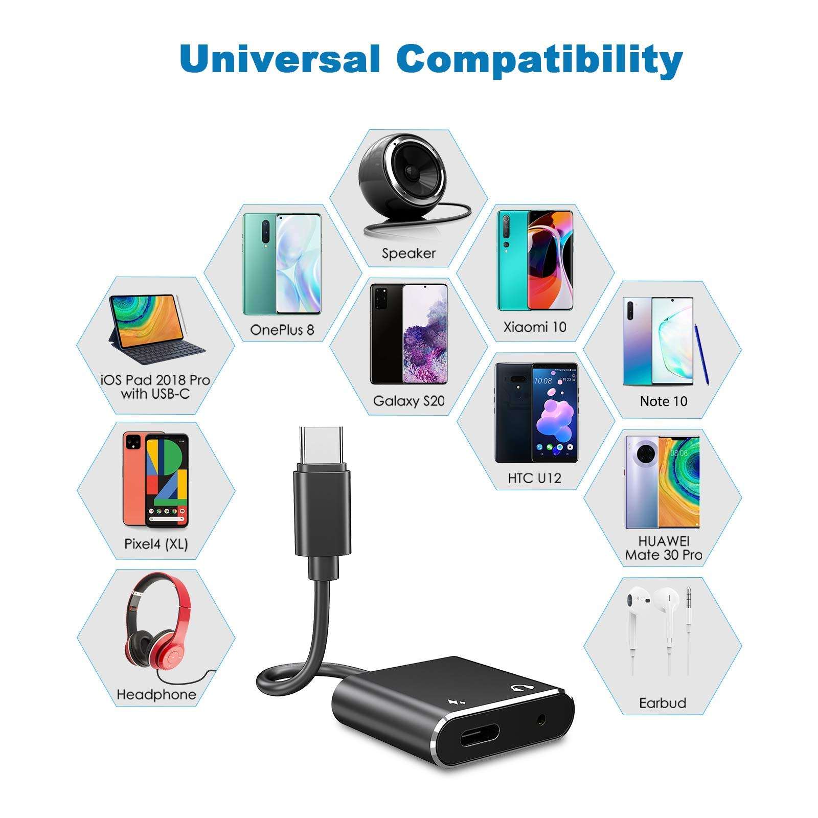 ARKTEK USB-C to 3.5mm Audio Adapter USB Type C to Headphone Jack AUX Hi-Res with DAC PD Fast Charge Adapter for Pad Pro 2018 Pixel 4 and More Devices 4