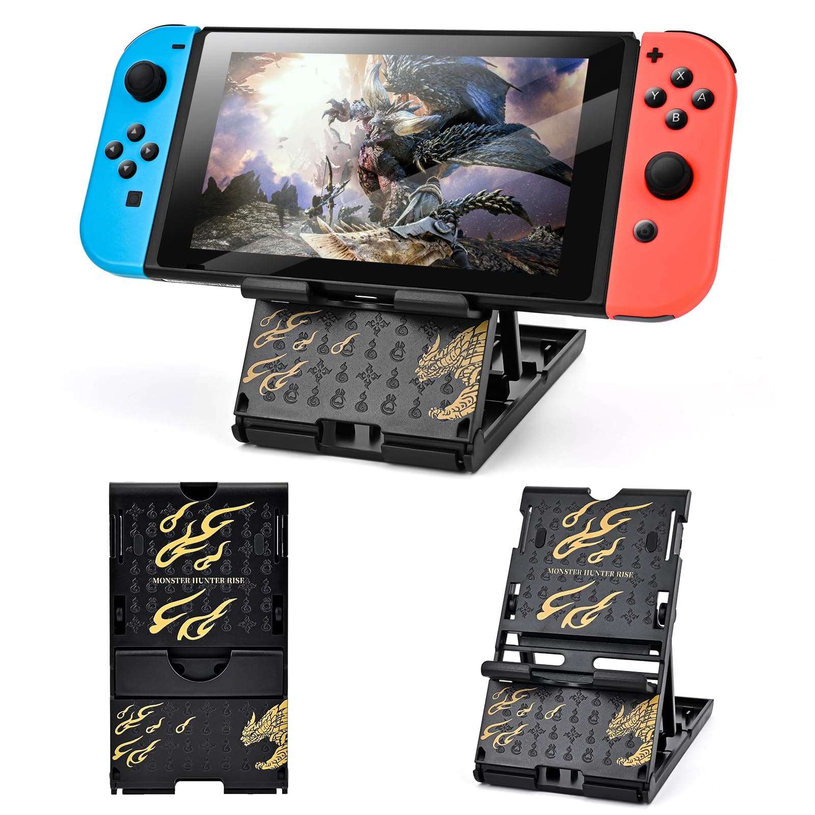 DLseego Switch Stand Suitable for Switch/Switch OLED/Switch Lite, Cute Cool Analog Angle Adjustable Holder Kickstand, Portable Foldable Non-Slip Non-Shake Anime Bracket - Black Gold 1